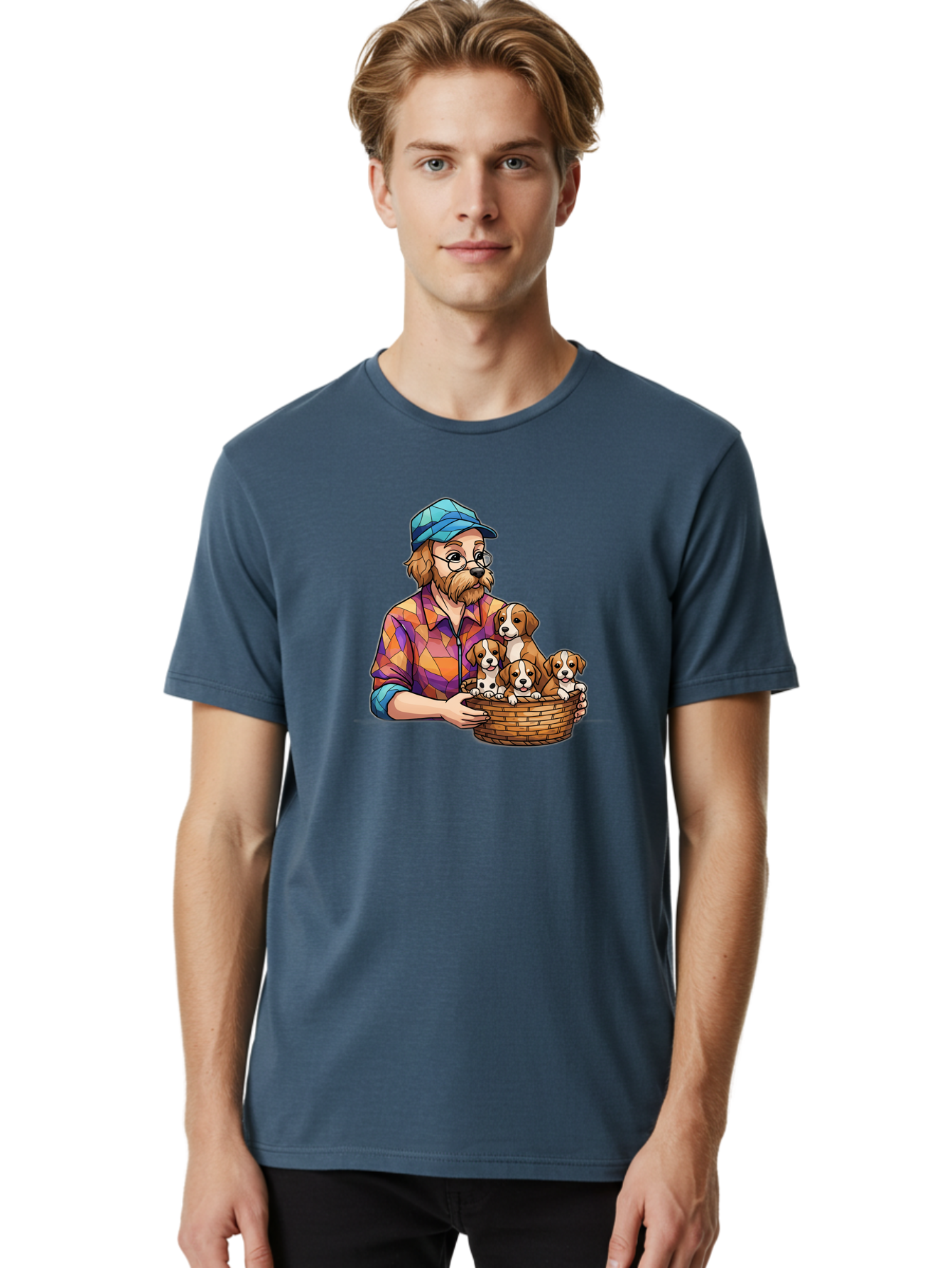 Man-Holding-Puppies Men'S Graphic Tee, 100% Cotton, Comfortable Casual Summer Wear, Machine Washable, Vintage Camera, Old Camera, Antique Camera, Black Camera, Classic Photography, Photography Equipment, Nostalgic Device, Film Camera, Bai111