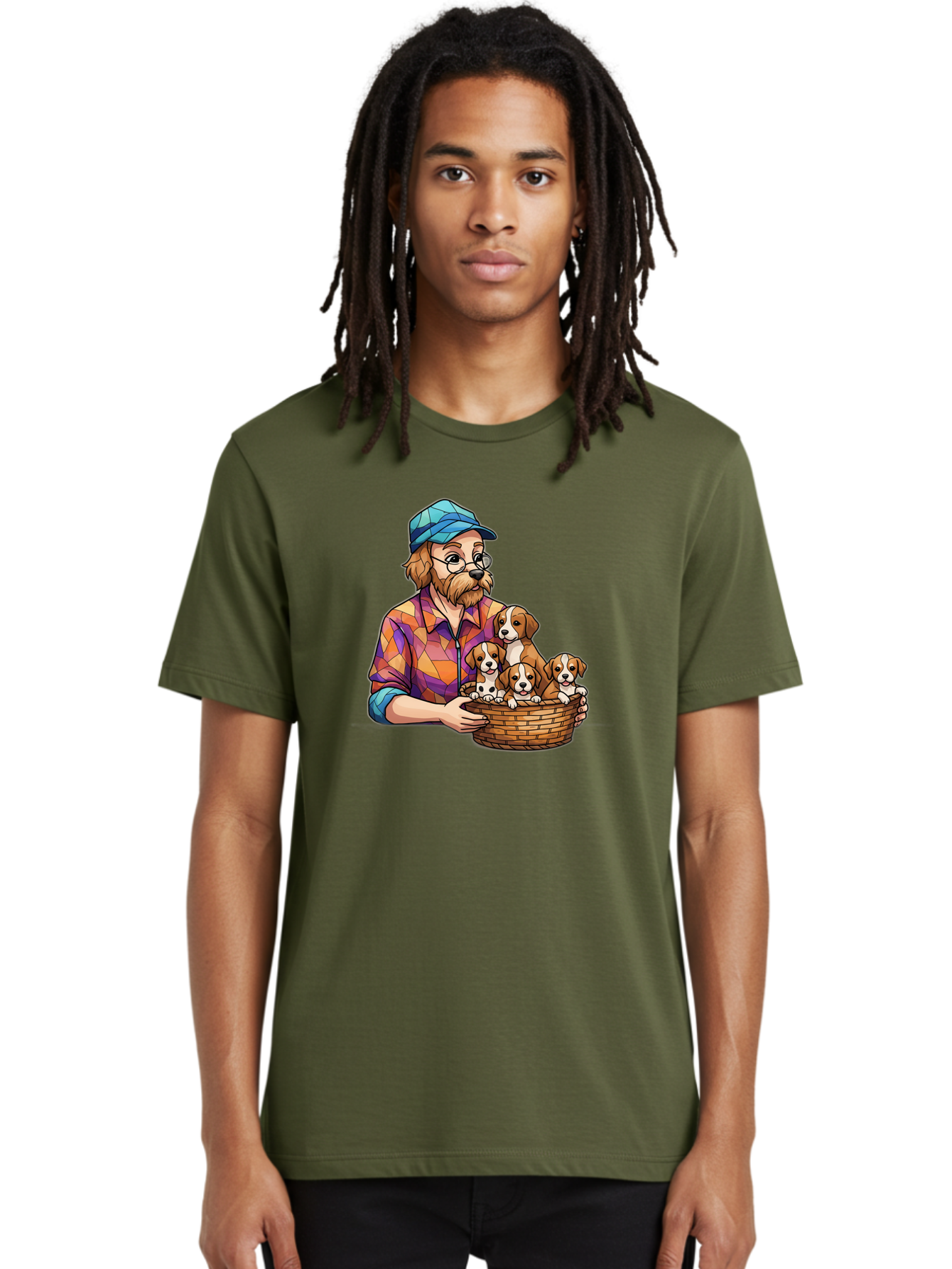 Man-Holding-Puppies Men'S Graphic Tee, 100% Cotton, Comfortable Casual Summer Wear, Machine Washable, Vintage Camera, Old Camera, Antique Camera, Black Camera, Classic Photography, Photography Equipment, Nostalgic Device, Film Camera, Bai111