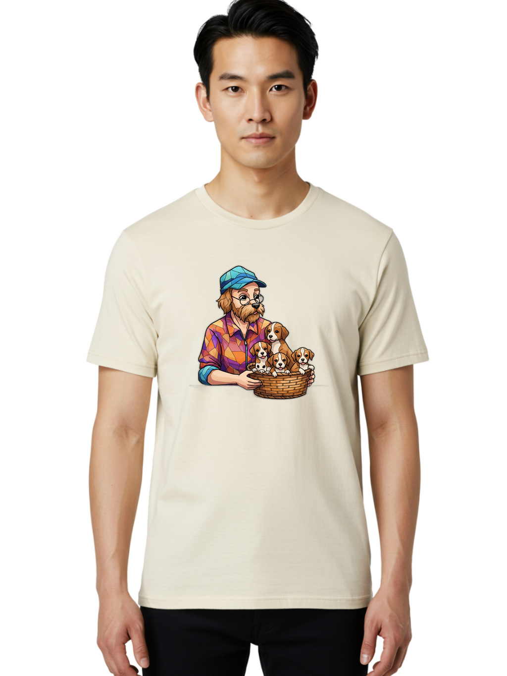 Man-Holding-Puppies Men'S Graphic Tee, 100% Cotton, Comfortable Casual Summer Wear, Machine Washable, Vintage Camera, Old Camera, Antique Camera, Black Camera, Classic Photography, Photography Equipment, Nostalgic Device, Film Camera, Bai111