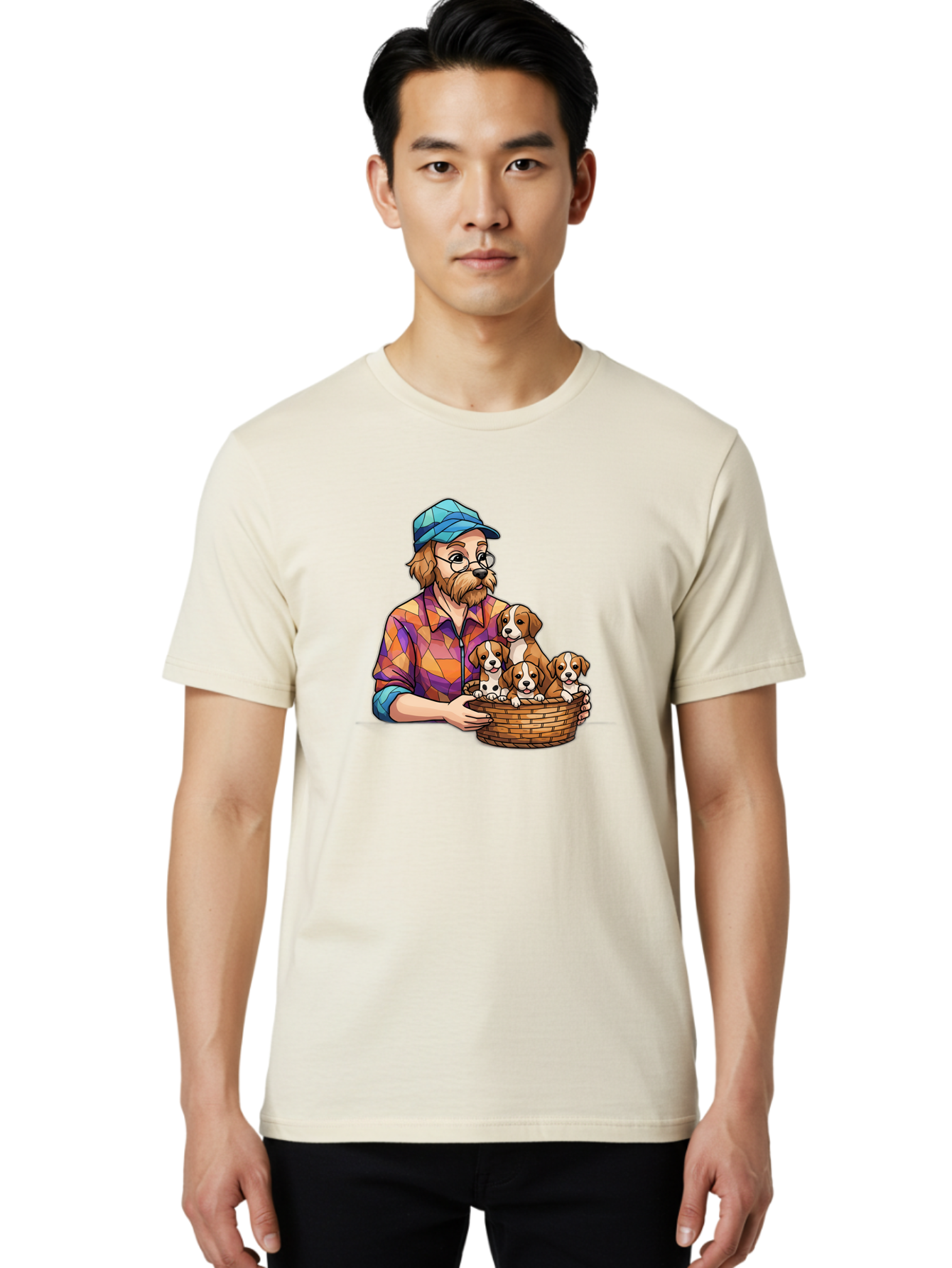 Man-Holding-Puppies Men'S Graphic Tee, 100% Cotton, Comfortable Casual Summer Wear, Machine Washable, Vintage Camera, Old Camera, Antique Camera, Black Camera, Classic Photography, Photography Equipment, Nostalgic Device, Film Camera, Bai111