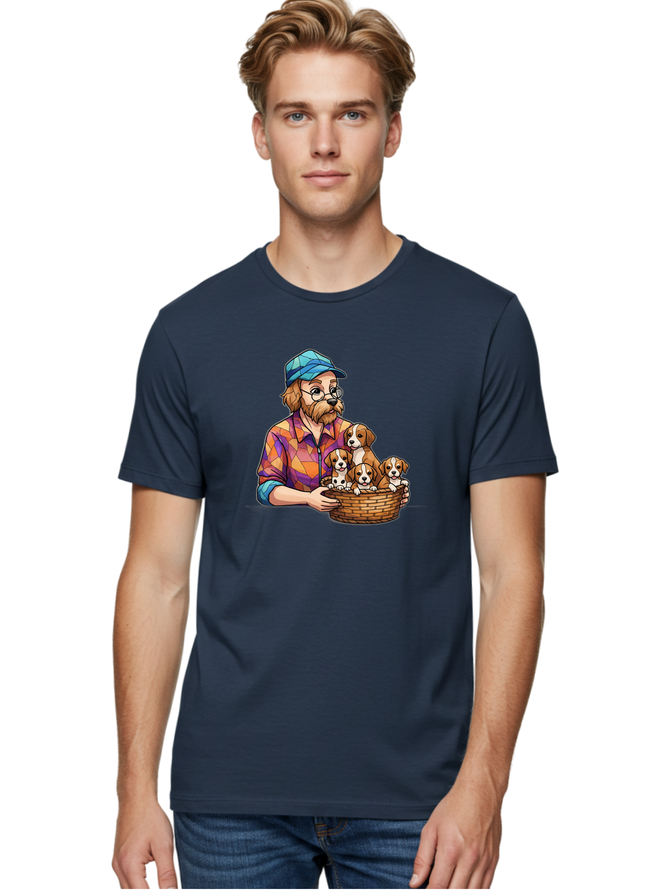 Man-Holding-Puppies Men'S Graphic Tee, 100% Cotton, Comfortable Casual Summer Wear, Machine Washable, Vintage Camera, Old Camera, Antique Camera, Black Camera, Classic Photography, Photography Equipment, Nostalgic Device, Film Camera, Bai111