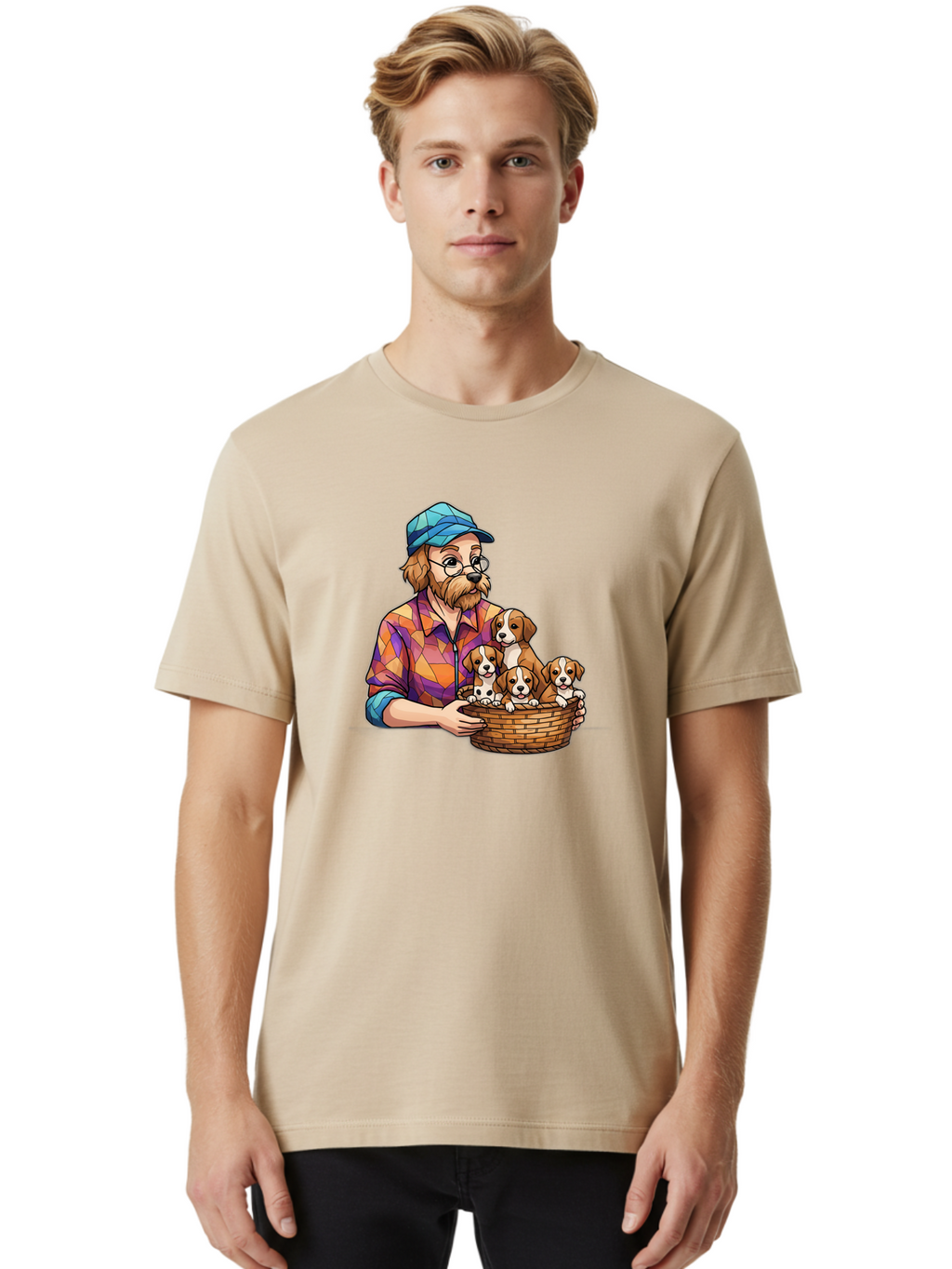Man-Holding-Puppies Men'S Graphic Tee, 100% Cotton, Comfortable Casual Summer Wear, Machine Washable, Vintage Camera, Old Camera, Antique Camera, Black Camera, Classic Photography, Photography Equipment, Nostalgic Device, Film Camera, Bai111