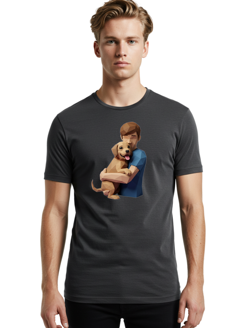 Man-Hugging-Dog-1 Men'S Graphic Tee, 100% Cotton, Comfortable Casual Summer Wear, Machine Washable, Vintage Camera, Old Camera, Antique Camera, Black Camera, Classic Photography, Photography Equipment, Nostalgic Device, Film Camera, Camera Art Bai112