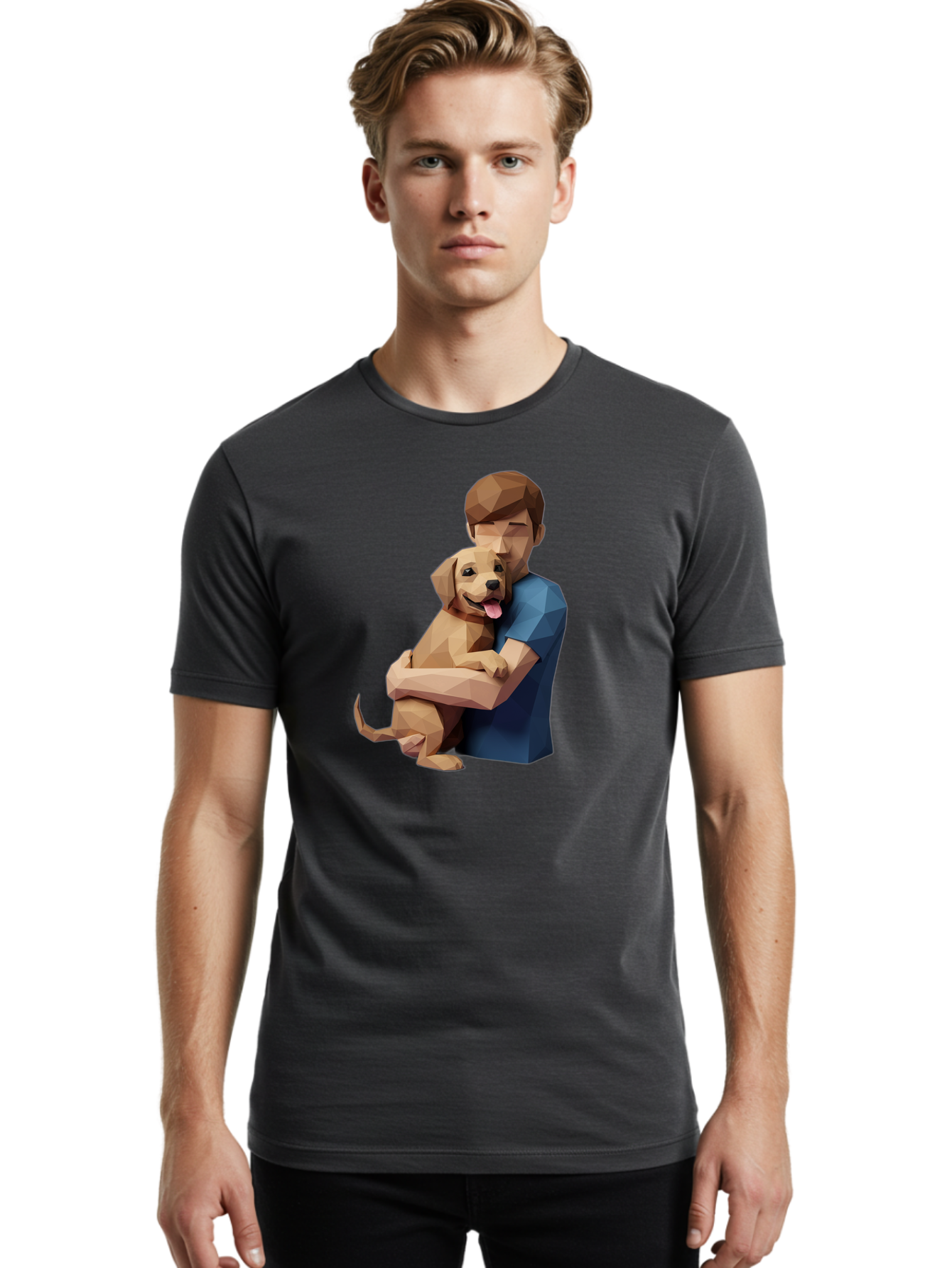 Man-Hugging-Dog-1 Men'S Graphic Tee, 100% Cotton, Comfortable Casual Summer Wear, Machine Washable, Vintage Camera, Old Camera, Antique Camera, Black Camera, Classic Photography, Photography Equipment, Nostalgic Device, Film Camera, Camera Art Bai112