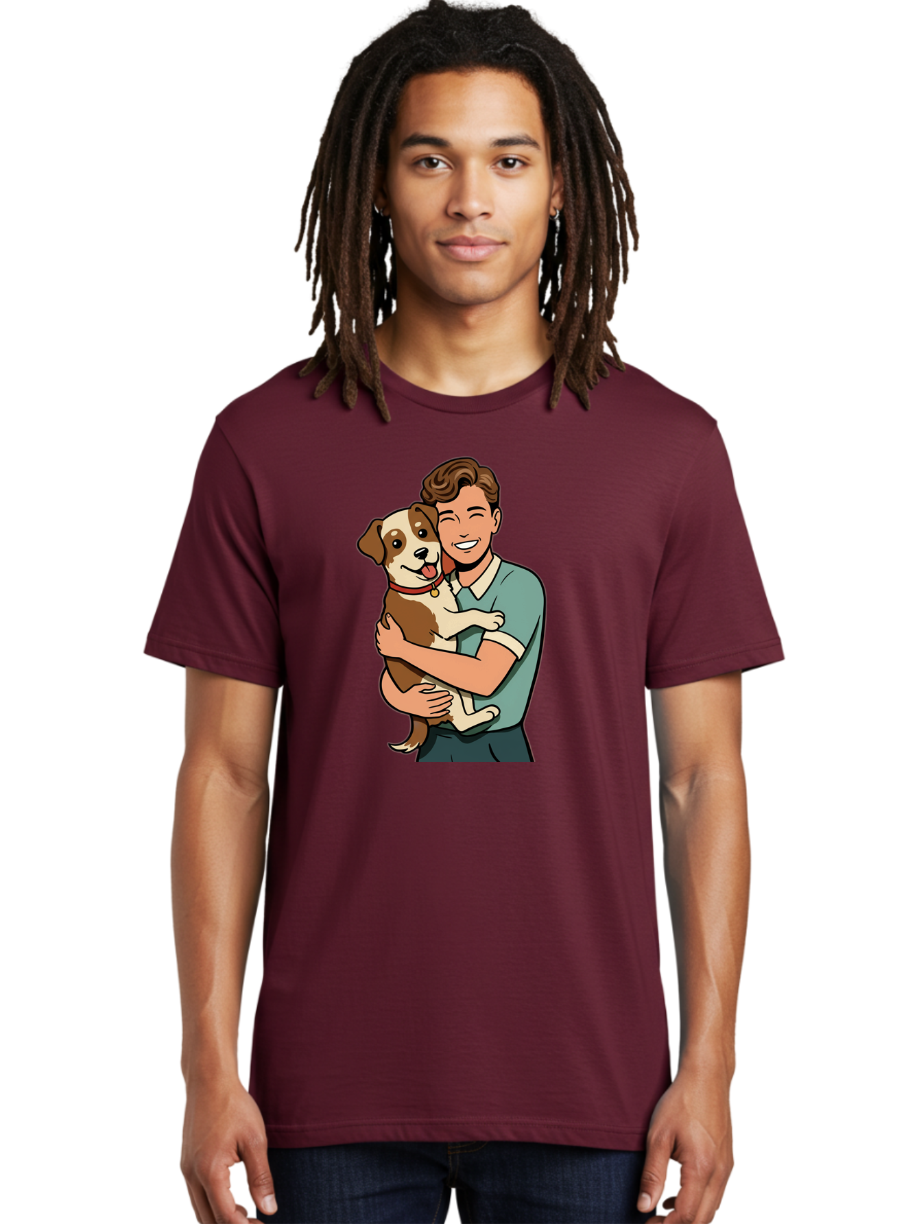 Man-Hugging-Dog-2 Men'S Graphic Tee, 100% Cotton, Comfortable Casual Summer Wear, Machine Washable, Vintage Camera, Old Camera, Antique Camera, Black Camera, Classic Photography, Photography Equipment, Nostalgic Device, Film Camera, Camera Art Bai113