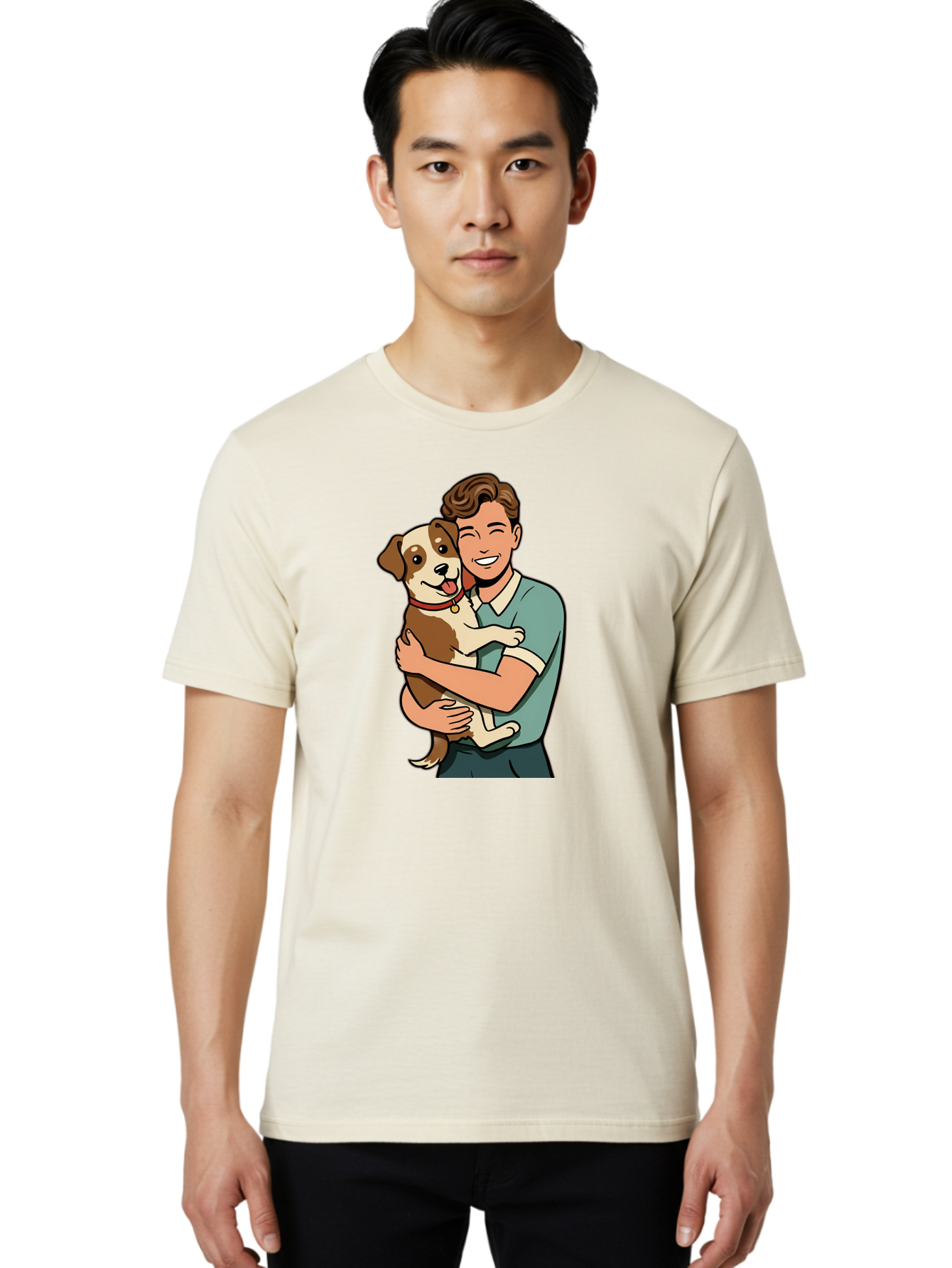 Man-Hugging-Dog-2 Men'S Graphic Tee, 100% Cotton, Comfortable Casual Summer Wear, Machine Washable, Vintage Camera, Old Camera, Antique Camera, Black Camera, Classic Photography, Photography Equipment, Nostalgic Device, Film Camera, Camera Art Bai113