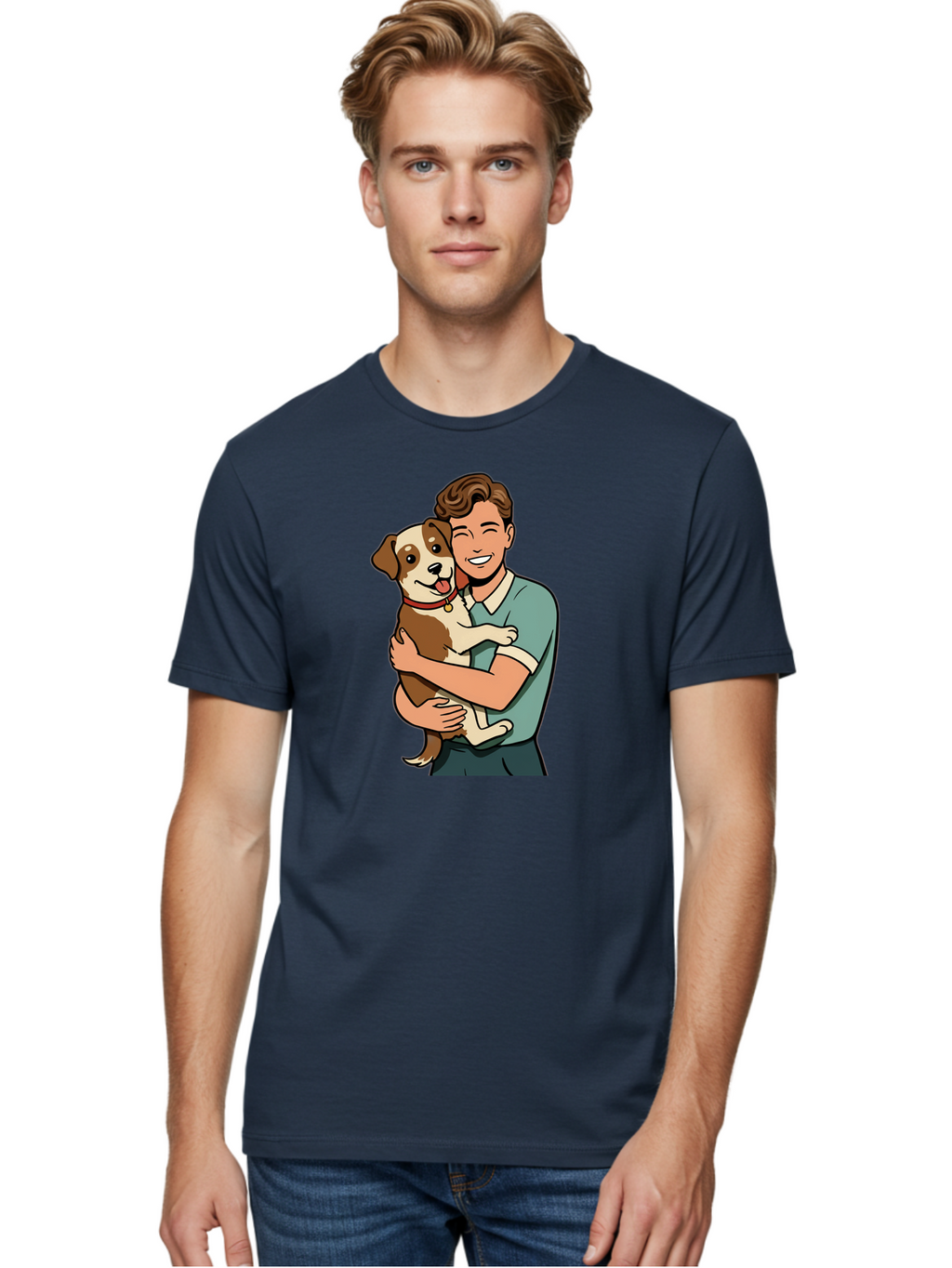 Man-Hugging-Dog-2 Men'S Graphic Tee, 100% Cotton, Comfortable Casual Summer Wear, Machine Washable, Vintage Camera, Old Camera, Antique Camera, Black Camera, Classic Photography, Photography Equipment, Nostalgic Device, Film Camera, Camera Art Bai113