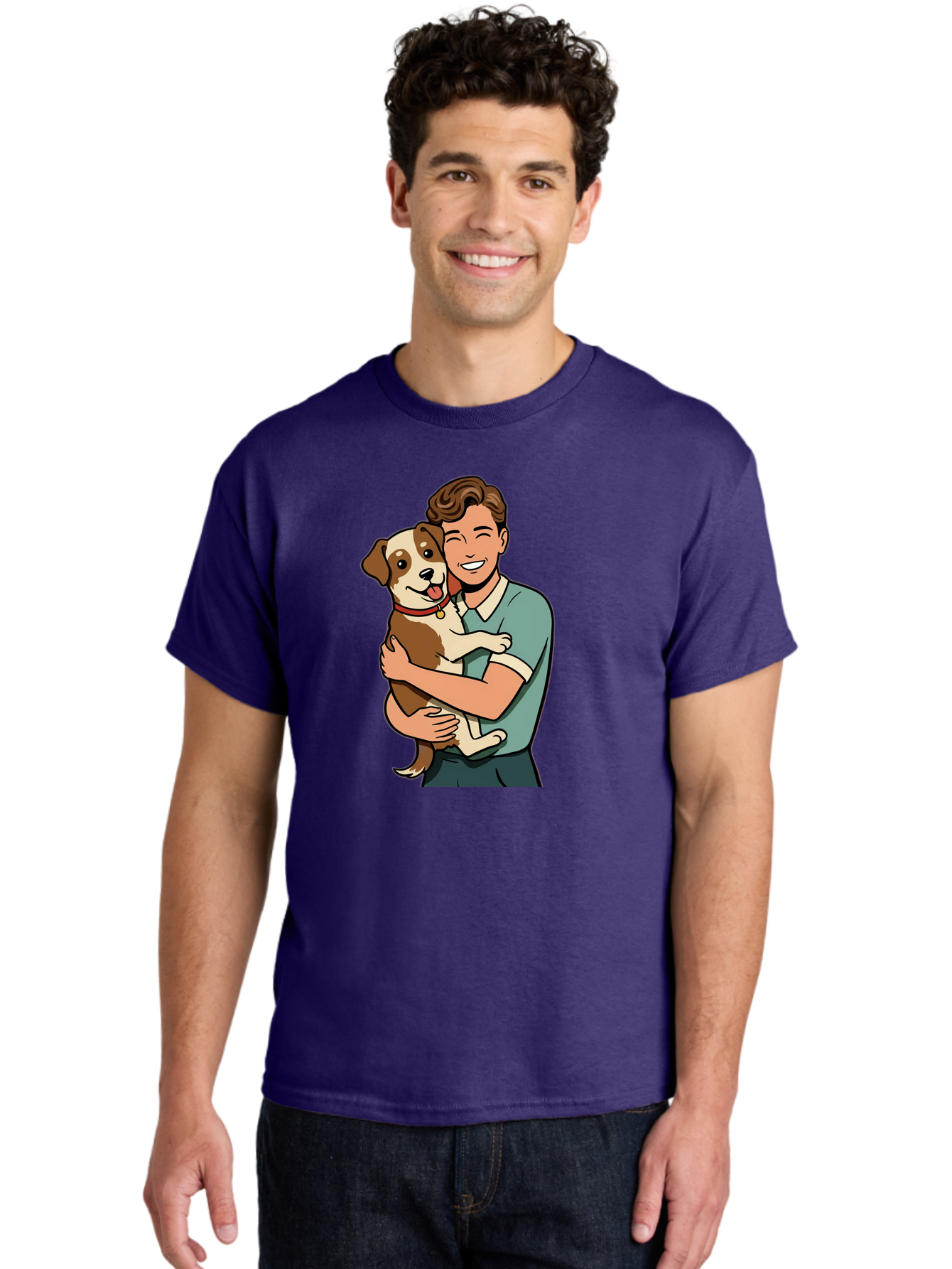 Man-Hugging-Dog-2 Men'S Graphic Tee, 100% Cotton, Comfortable Casual Summer Wear, Machine Washable, Vintage Camera, Old Camera, Antique Camera, Black Camera, Classic Photography, Photography Equipment, Nostalgic Device, Film Camera, Camera Art Bai113