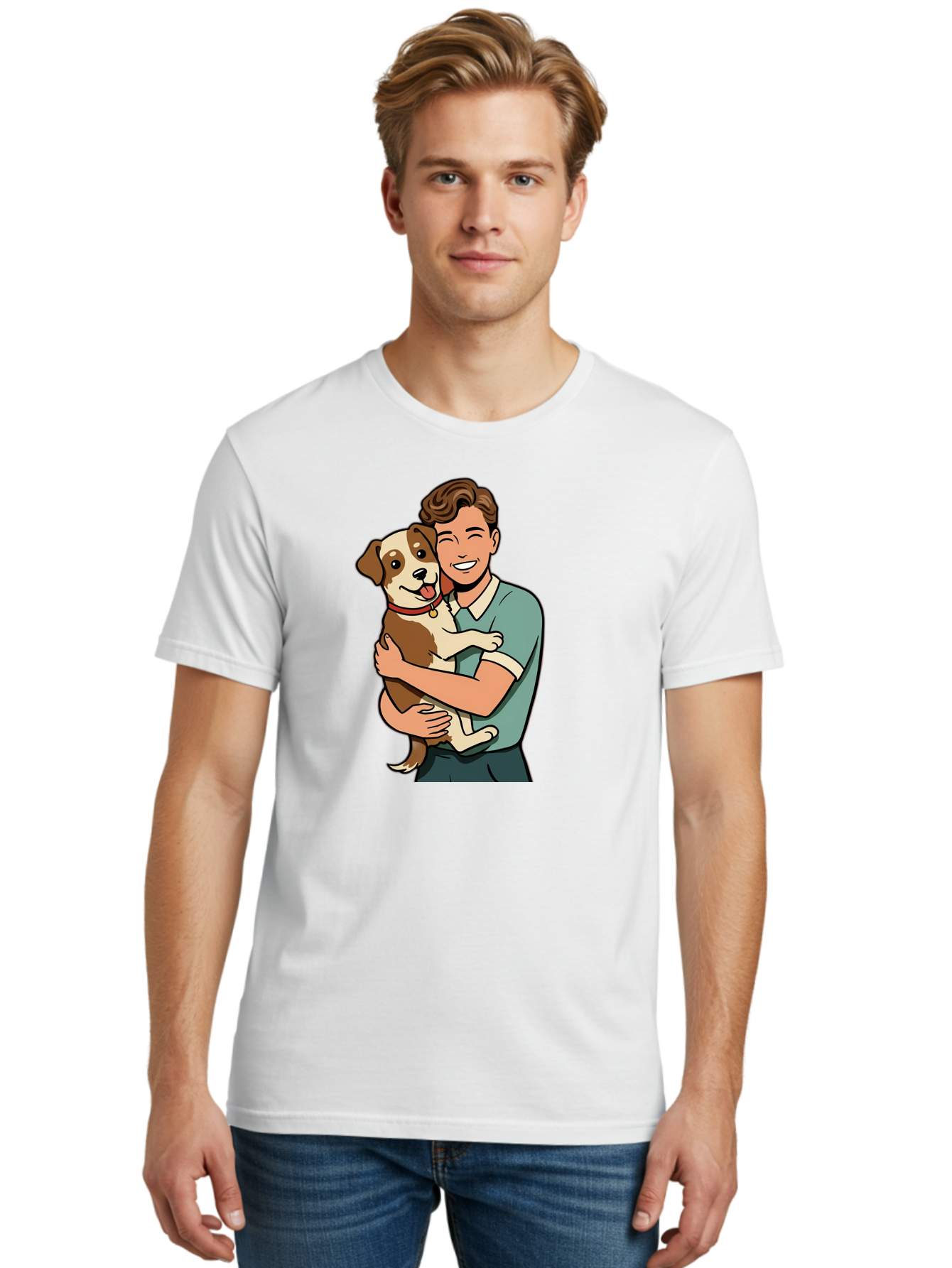Man-Hugging-Dog-2 Men'S Graphic Tee, 100% Cotton, Comfortable Casual Summer Wear, Machine Washable, Vintage Camera, Old Camera, Antique Camera, Black Camera, Classic Photography, Photography Equipment, Nostalgic Device, Film Camera, Camera Art Bai113
