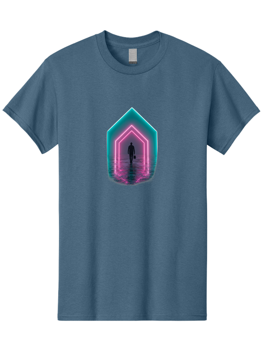 Man-Walking-Through-Neon-House Men'S Graphic Tee, 100% Cotton, Comfortable Casual Summer Wear, Machine Washable, Vintage Camera, Old Camera, Antique Camera, Black Camera, Classic Photography, Photography Equipment, Nostalgic Device, Bai117