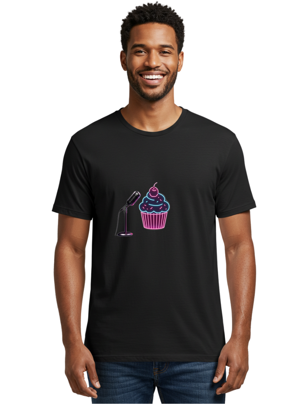 Microphone-And-Cupcake Men'S Graphic Tee, 100% Cotton, Comfortable Casual Summer Wear, Machine Washable, Vintage Camera, Old Camera, Antique Camera, Black Camera, Classic Photography, Photography Equipment, Nostalgic Device, Film Camera, Bai131