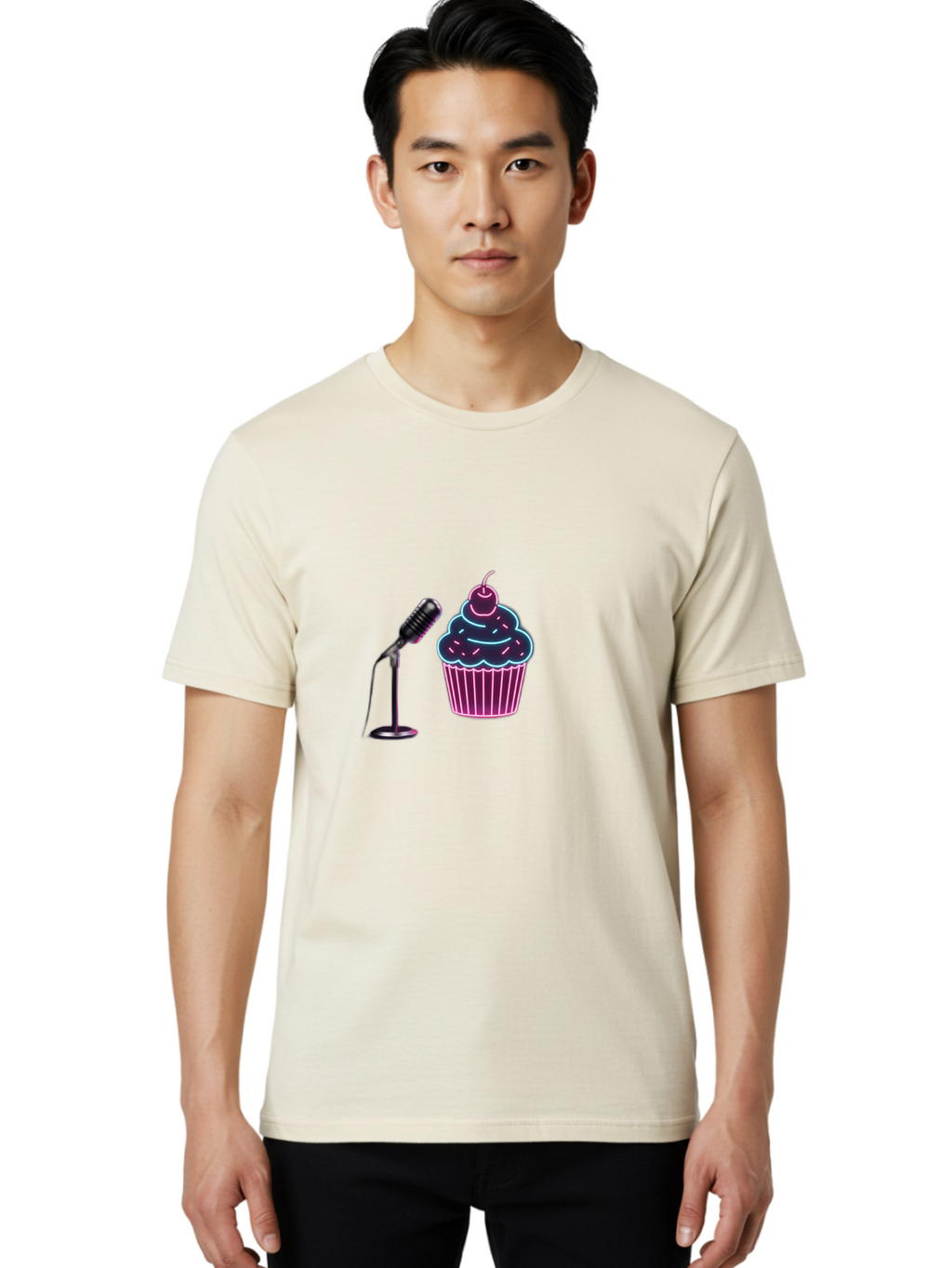 Microphone-And-Cupcake Men'S Graphic Tee, 100% Cotton, Comfortable Casual Summer Wear, Machine Washable, Vintage Camera, Old Camera, Antique Camera, Black Camera, Classic Photography, Photography Equipment, Nostalgic Device, Film Camera, Bai131