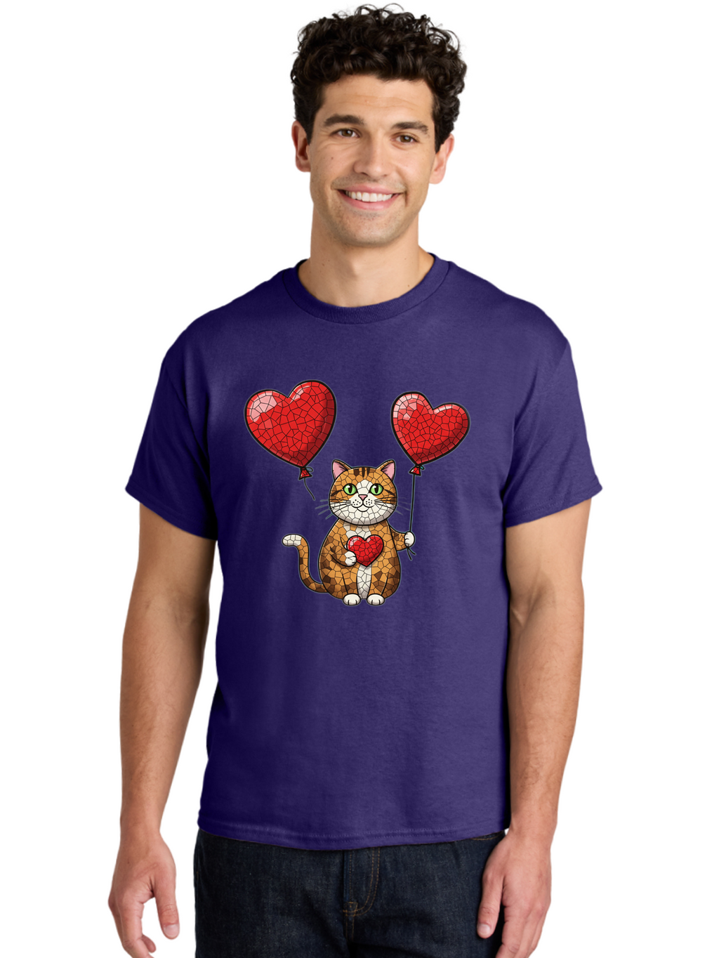 Mosaic-Cat-With-Heart-Balloons Men'S Graphic Tee, 100% Cotton, Comfortable Casual Summer Wear, Machine Washable, Vintage Camera, Old Camera, Antique Camera, Black Camera, Classic Photography, Photography Equipment, Nostalgic Device, Bai165