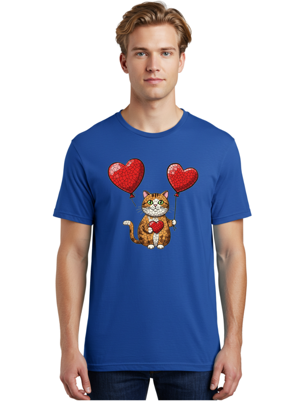 Mosaic-Cat-With-Heart-Balloons Men'S Graphic Tee, 100% Cotton, Comfortable Casual Summer Wear, Machine Washable, Vintage Camera, Old Camera, Antique Camera, Black Camera, Classic Photography, Photography Equipment, Nostalgic Device, Bai165