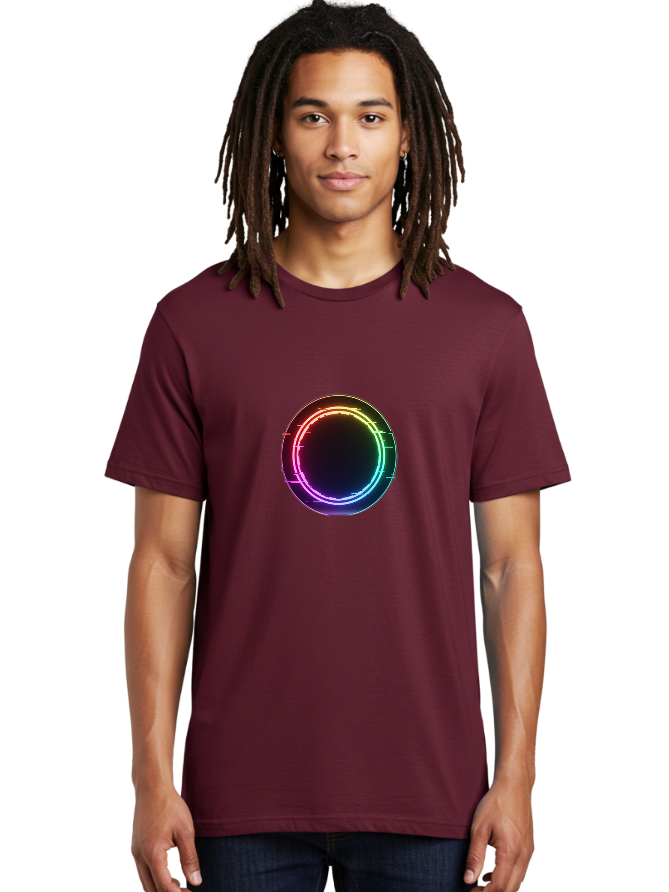 Neon-Circle-1 Men'S Graphic Tee, 100% Cotton, Comfortable Casual Summer Wear, Machine Washable, Vintage Camera, Old Camera, Antique Camera, Black Camera, Classic Photography, Photography Equipment, Nostalgic Device, Film Camera, Camera Art Bai177