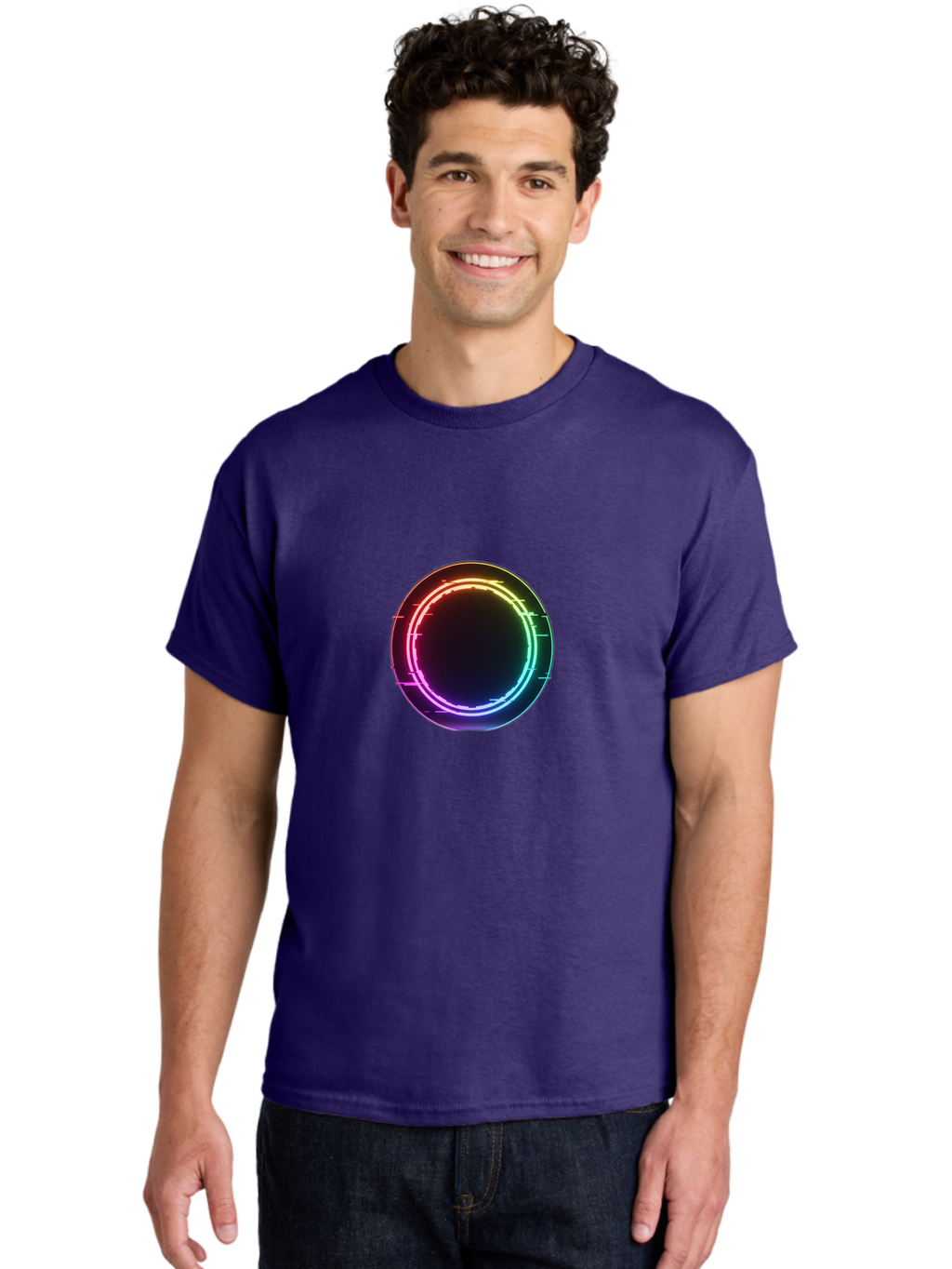 Neon-Circle-1 Men'S Graphic Tee, 100% Cotton, Comfortable Casual Summer Wear, Machine Washable, Vintage Camera, Old Camera, Antique Camera, Black Camera, Classic Photography, Photography Equipment, Nostalgic Device, Film Camera, Camera Art Bai177