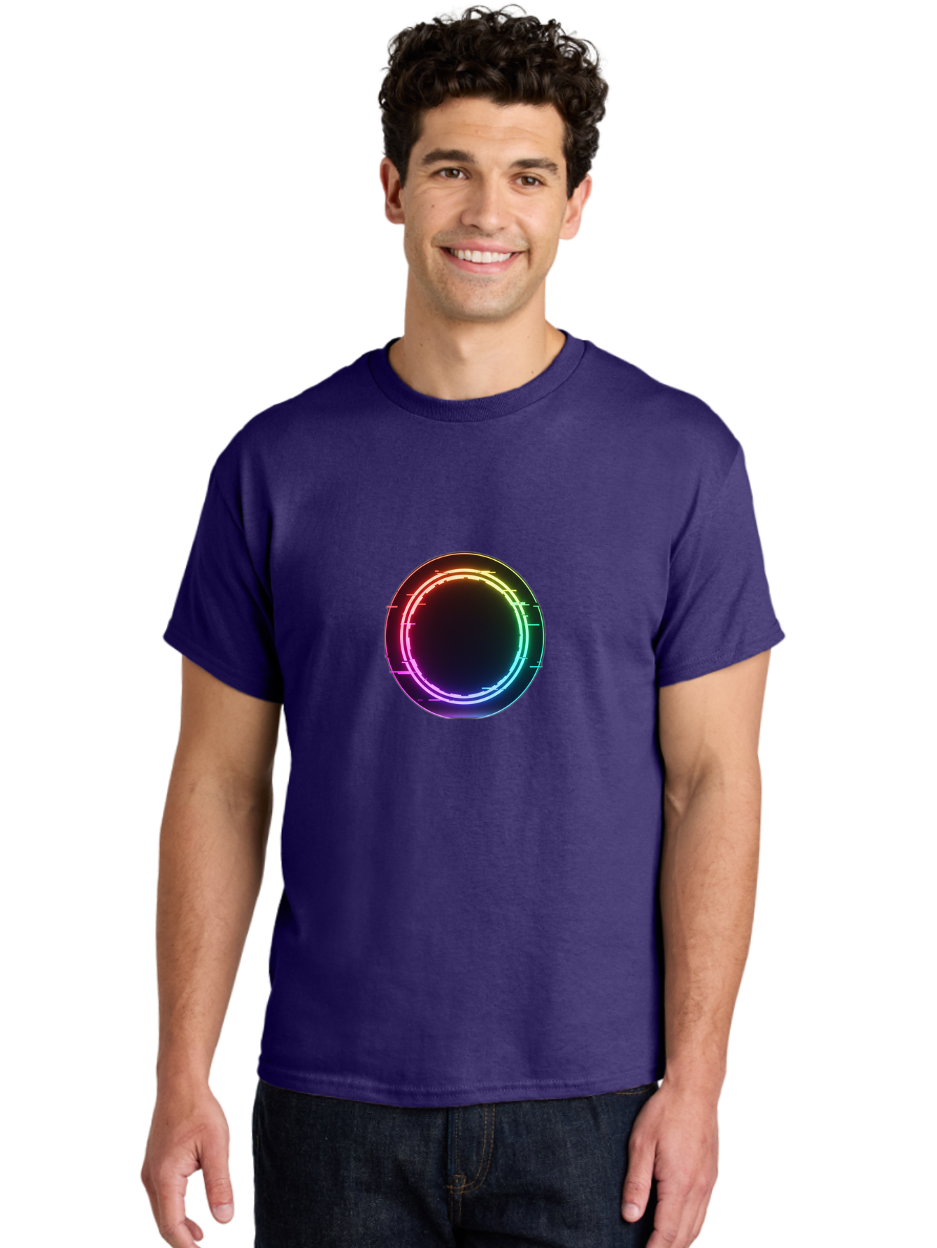 Neon-Circle-1 Men'S Graphic Tee, 100% Cotton, Comfortable Casual Summer Wear, Machine Washable, Vintage Camera, Old Camera, Antique Camera, Black Camera, Classic Photography, Photography Equipment, Nostalgic Device, Film Camera, Camera Art Bai177