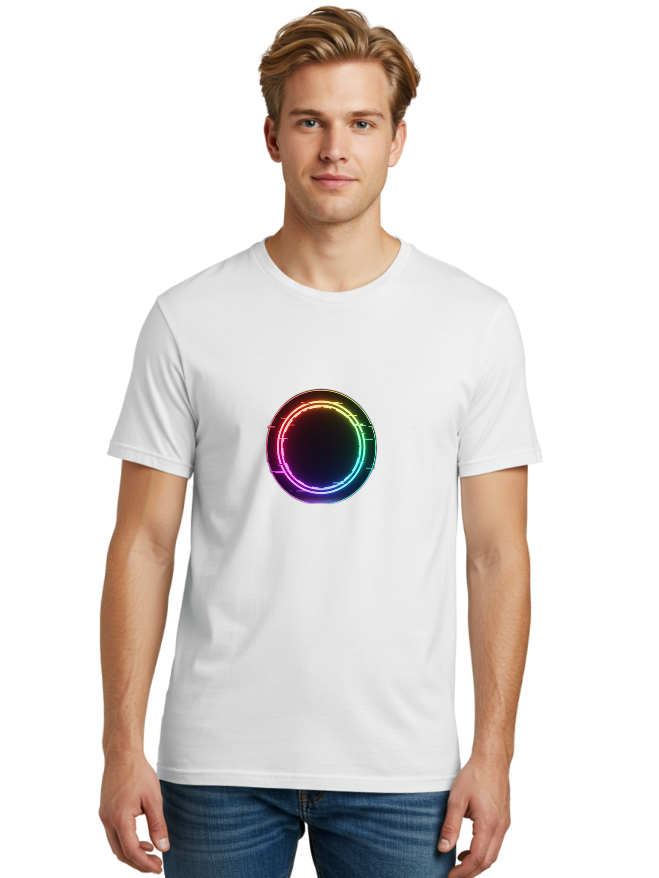 Neon-Circle-1 Men'S Graphic Tee, 100% Cotton, Comfortable Casual Summer Wear, Machine Washable, Vintage Camera, Old Camera, Antique Camera, Black Camera, Classic Photography, Photography Equipment, Nostalgic Device, Film Camera, Camera Art Bai177