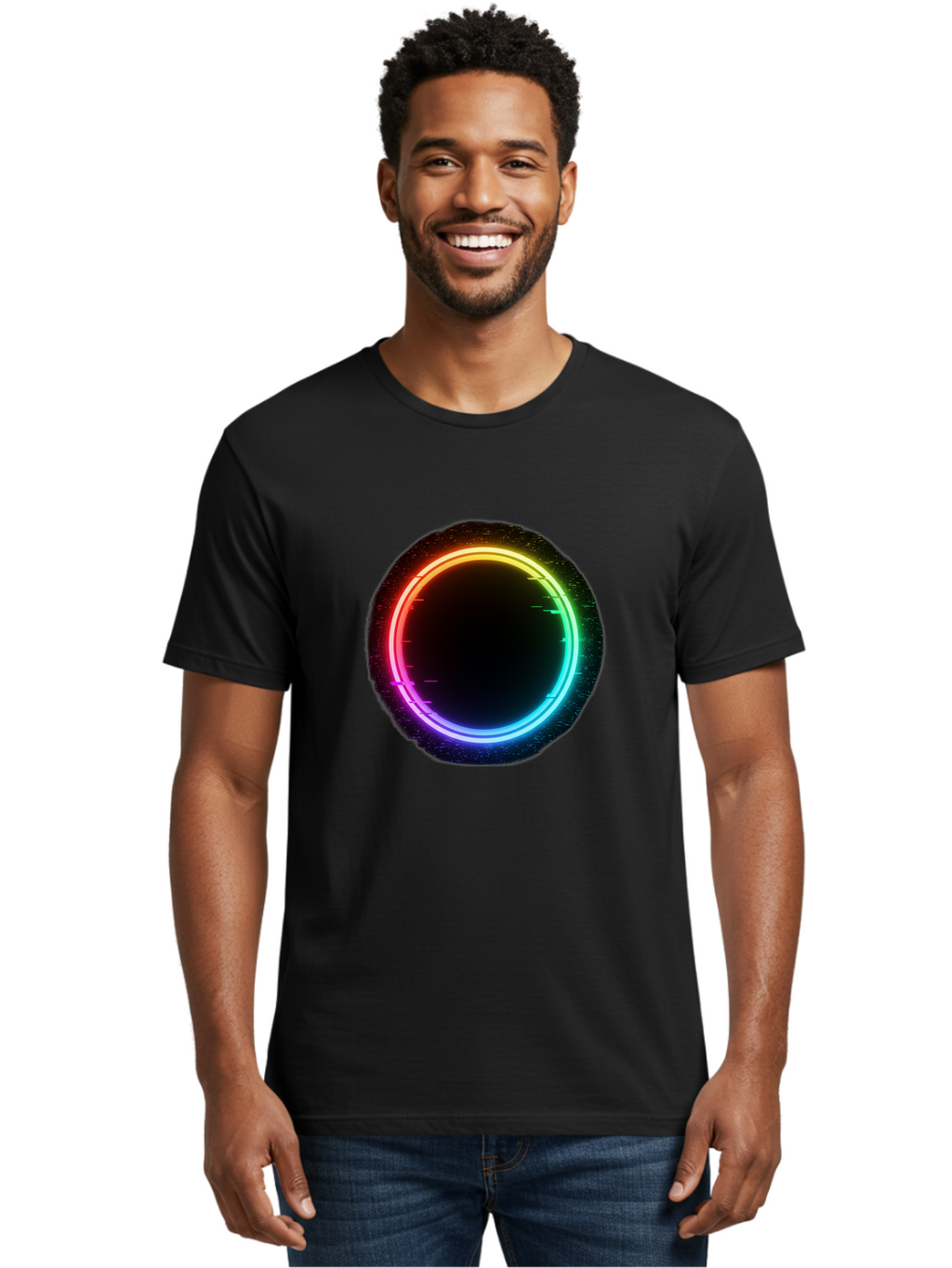 Neon-Circle-2 Men'S Graphic Tee, 100% Cotton, Comfortable Casual Summer Wear, Machine Washable, Vintage Camera, Old Camera, Antique Camera, Black Camera, Classic Photography, Photography Equipment, Nostalgic Device, Film Camera, Camera Art Bai178