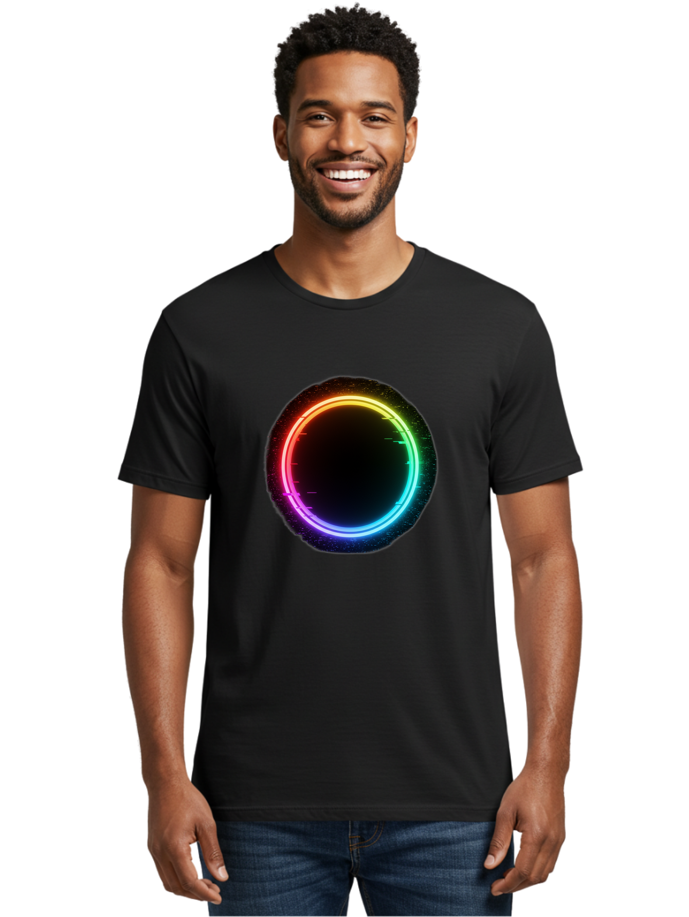 Neon-Circle-2 Men'S Graphic Tee, 100% Cotton, Comfortable Casual Summer Wear, Machine Washable, Vintage Camera, Old Camera, Antique Camera, Black Camera, Classic Photography, Photography Equipment, Nostalgic Device, Film Camera, Camera Art Bai178