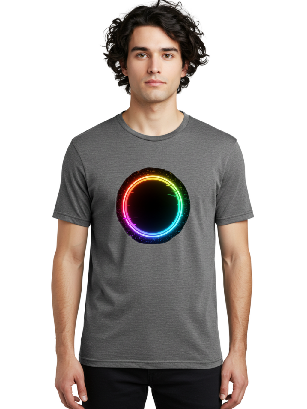 Neon-Circle-2 Men'S Graphic Tee, 100% Cotton, Comfortable Casual Summer Wear, Machine Washable, Vintage Camera, Old Camera, Antique Camera, Black Camera, Classic Photography, Photography Equipment, Nostalgic Device, Film Camera, Camera Art Bai178