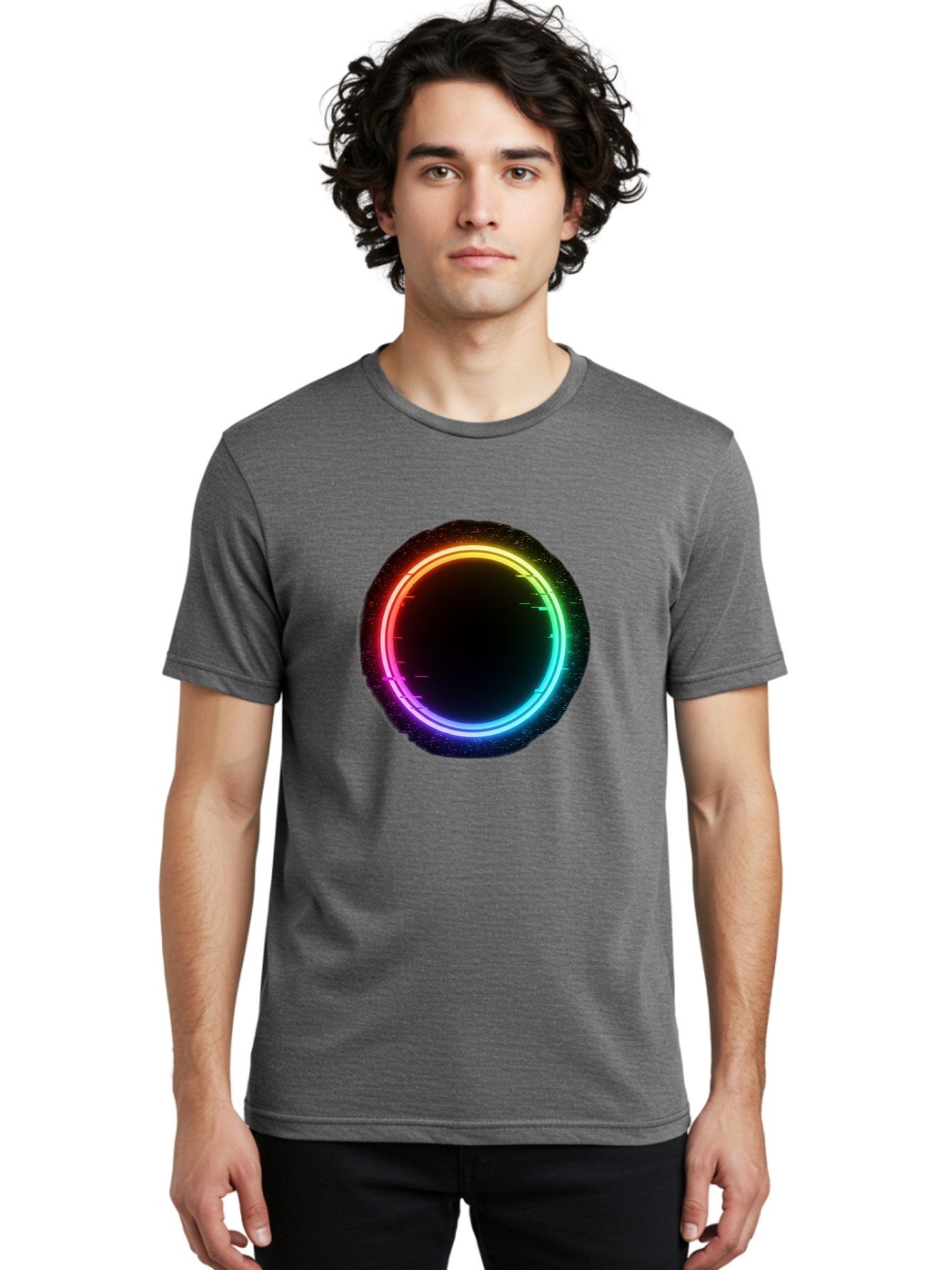Neon-Circle-2 Men'S Graphic Tee, 100% Cotton, Comfortable Casual Summer Wear, Machine Washable, Vintage Camera, Old Camera, Antique Camera, Black Camera, Classic Photography, Photography Equipment, Nostalgic Device, Film Camera, Camera Art Bai178