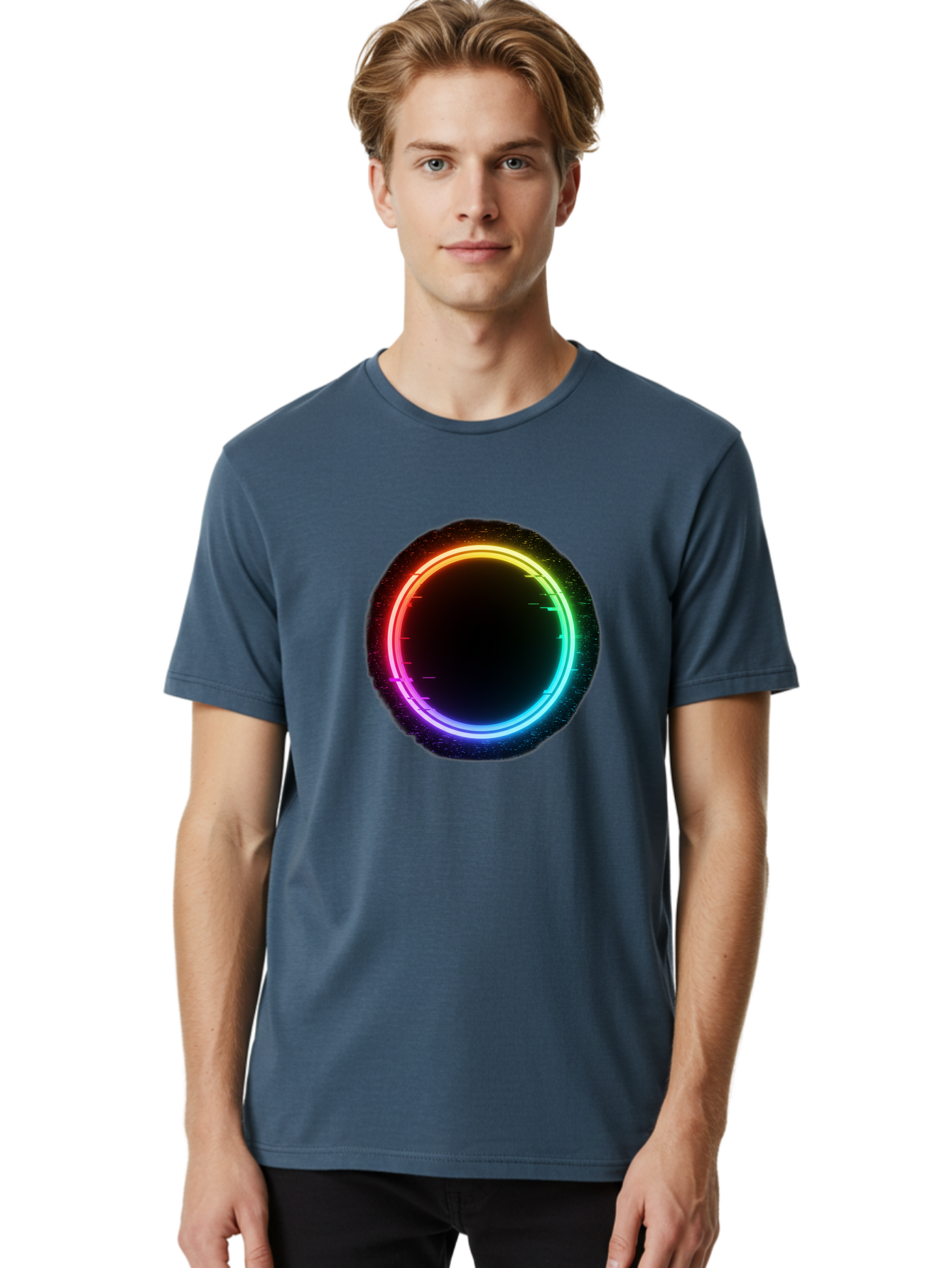 Neon-Circle-2 Men'S Graphic Tee, 100% Cotton, Comfortable Casual Summer Wear, Machine Washable, Vintage Camera, Old Camera, Antique Camera, Black Camera, Classic Photography, Photography Equipment, Nostalgic Device, Film Camera, Camera Art Bai178