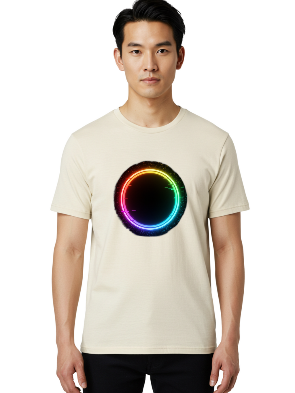 Neon-Circle-2 Men'S Graphic Tee, 100% Cotton, Comfortable Casual Summer Wear, Machine Washable, Vintage Camera, Old Camera, Antique Camera, Black Camera, Classic Photography, Photography Equipment, Nostalgic Device, Film Camera, Camera Art Bai178