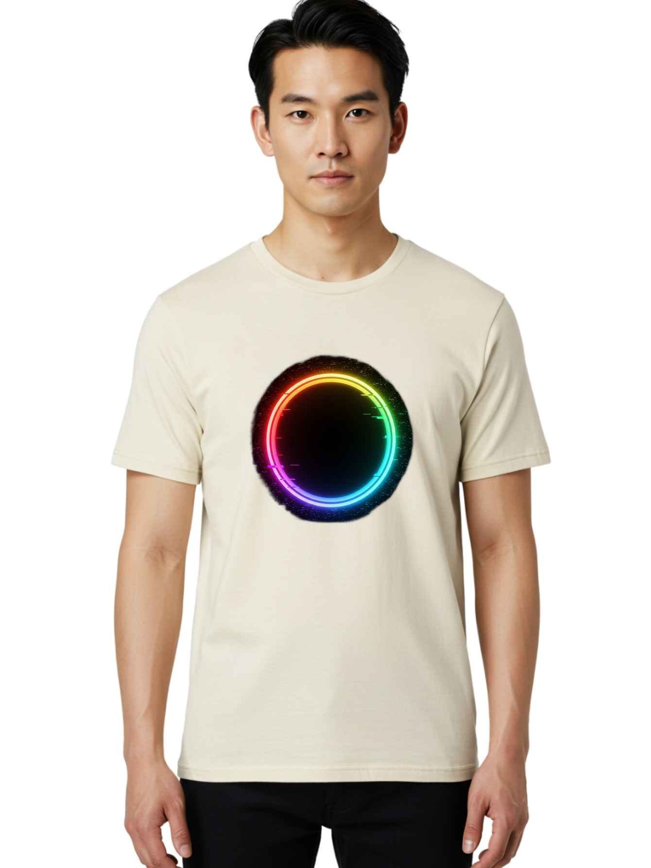 Neon-Circle-2 Men'S Graphic Tee, 100% Cotton, Comfortable Casual Summer Wear, Machine Washable, Vintage Camera, Old Camera, Antique Camera, Black Camera, Classic Photography, Photography Equipment, Nostalgic Device, Film Camera, Camera Art Bai178