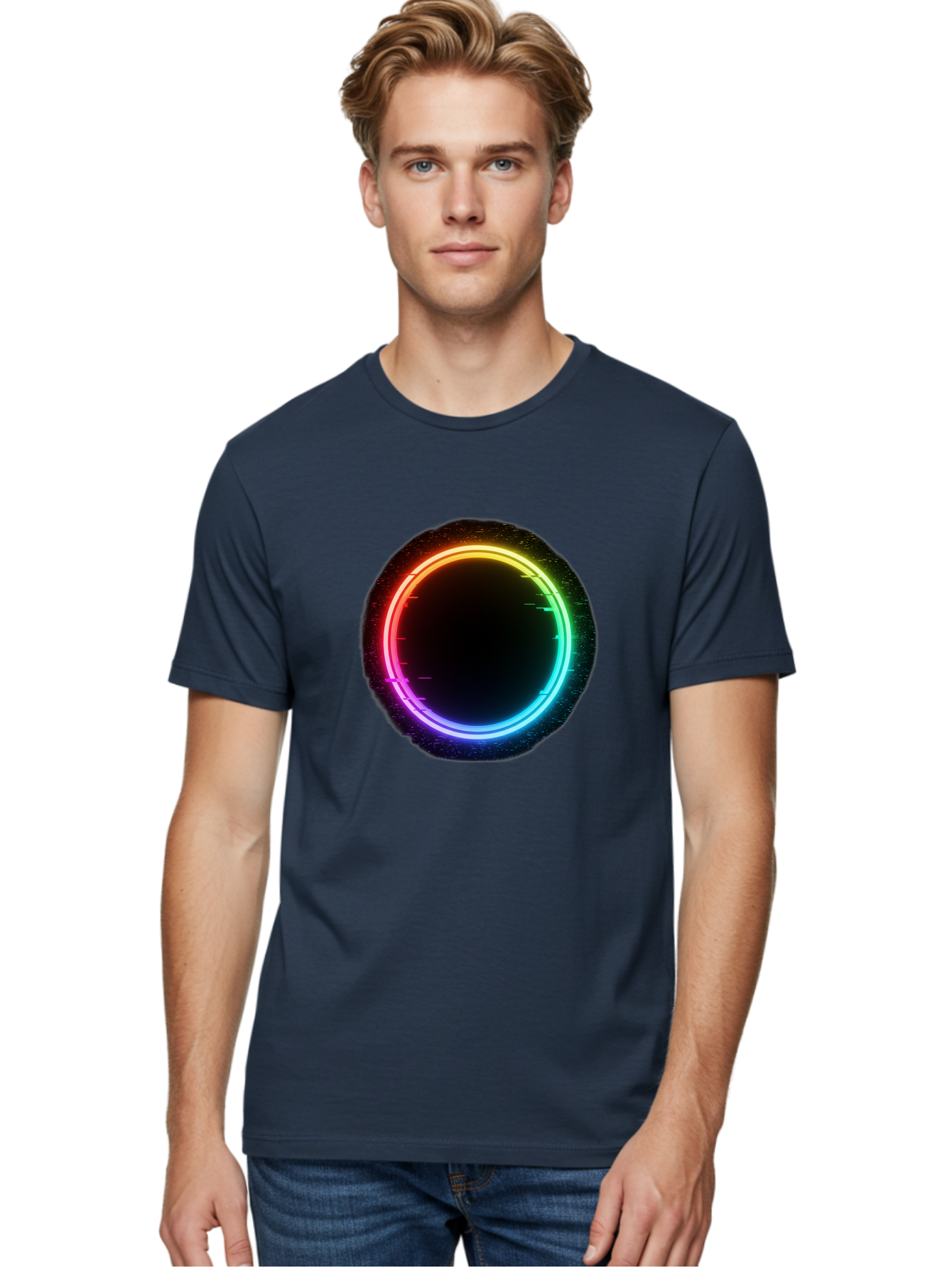 Neon-Circle-2 Men'S Graphic Tee, 100% Cotton, Comfortable Casual Summer Wear, Machine Washable, Vintage Camera, Old Camera, Antique Camera, Black Camera, Classic Photography, Photography Equipment, Nostalgic Device, Film Camera, Camera Art Bai178