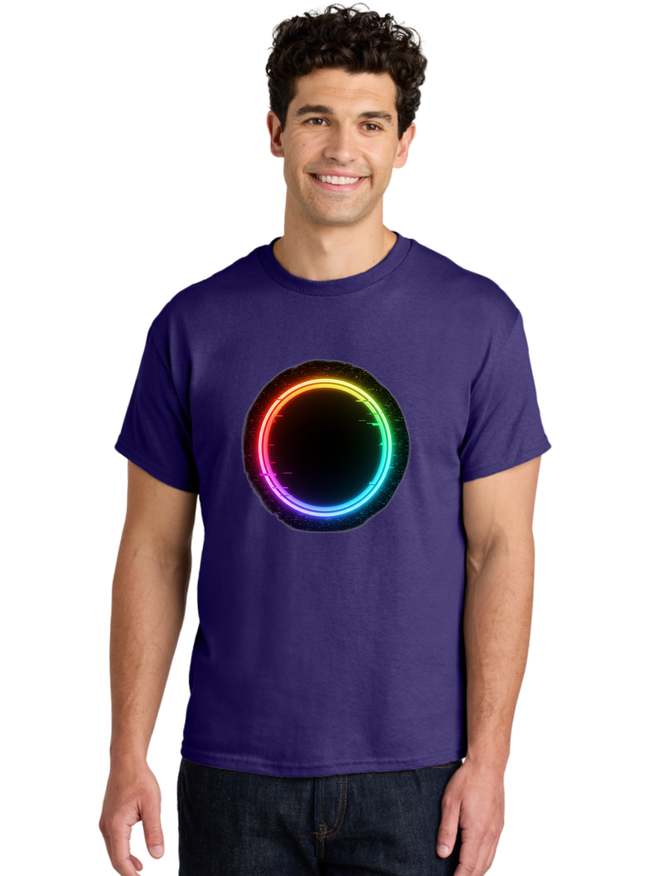 Neon-Circle-2 Men'S Graphic Tee, 100% Cotton, Comfortable Casual Summer Wear, Machine Washable, Vintage Camera, Old Camera, Antique Camera, Black Camera, Classic Photography, Photography Equipment, Nostalgic Device, Film Camera, Camera Art Bai178