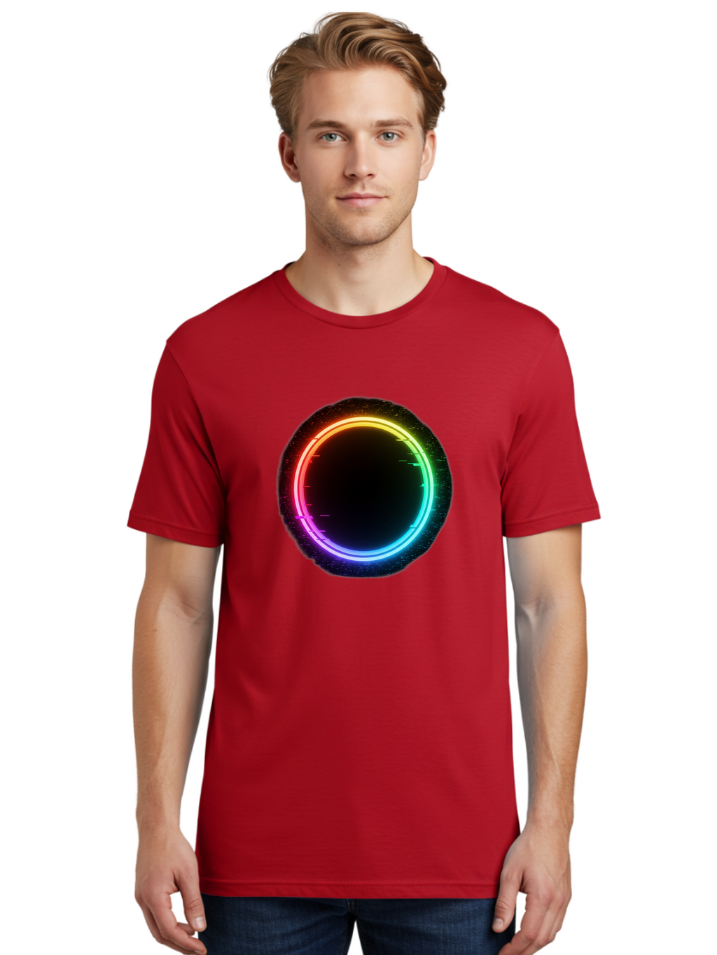Neon-Circle-2 Men'S Graphic Tee, 100% Cotton, Comfortable Casual Summer Wear, Machine Washable, Vintage Camera, Old Camera, Antique Camera, Black Camera, Classic Photography, Photography Equipment, Nostalgic Device, Film Camera, Camera Art Bai178