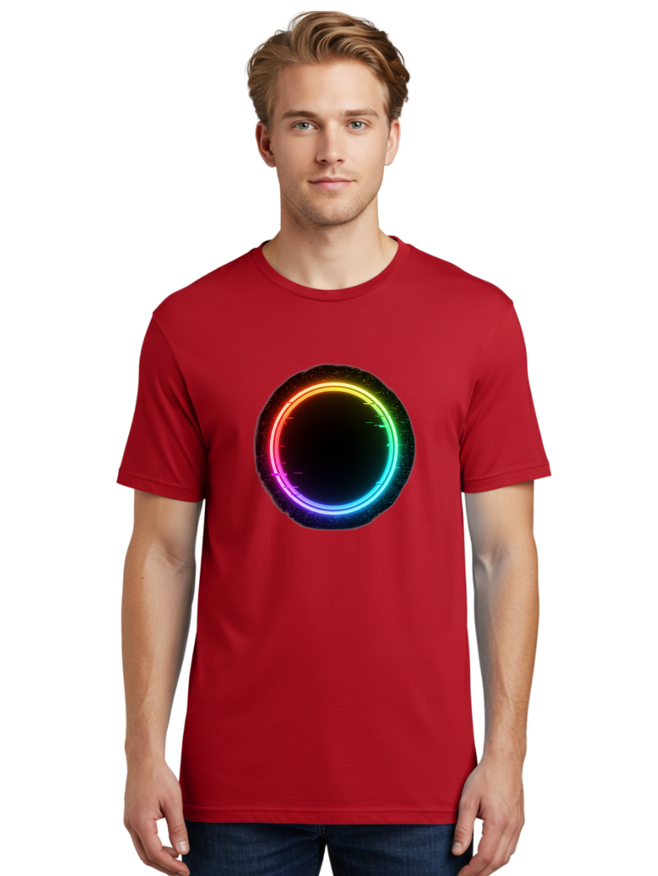 Neon-Circle-2 Men'S Graphic Tee, 100% Cotton, Comfortable Casual Summer Wear, Machine Washable, Vintage Camera, Old Camera, Antique Camera, Black Camera, Classic Photography, Photography Equipment, Nostalgic Device, Film Camera, Camera Art Bai178