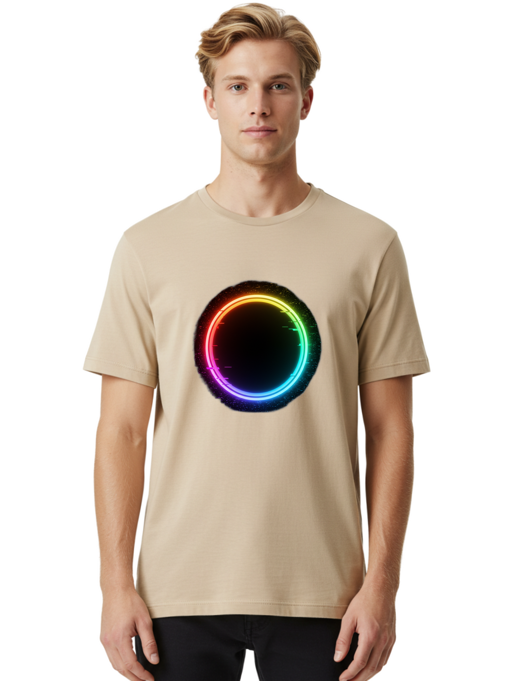 Neon-Circle-2 Men'S Graphic Tee, 100% Cotton, Comfortable Casual Summer Wear, Machine Washable, Vintage Camera, Old Camera, Antique Camera, Black Camera, Classic Photography, Photography Equipment, Nostalgic Device, Film Camera, Camera Art Bai178