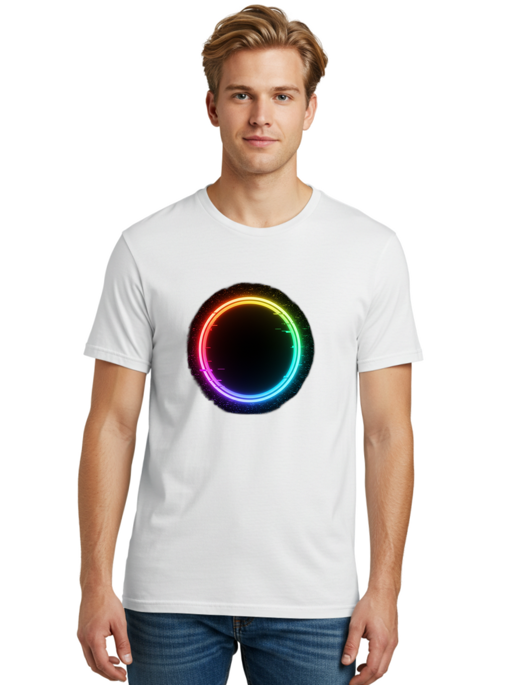 Neon-Circle-2 Men'S Graphic Tee, 100% Cotton, Comfortable Casual Summer Wear, Machine Washable, Vintage Camera, Old Camera, Antique Camera, Black Camera, Classic Photography, Photography Equipment, Nostalgic Device, Film Camera, Camera Art Bai178