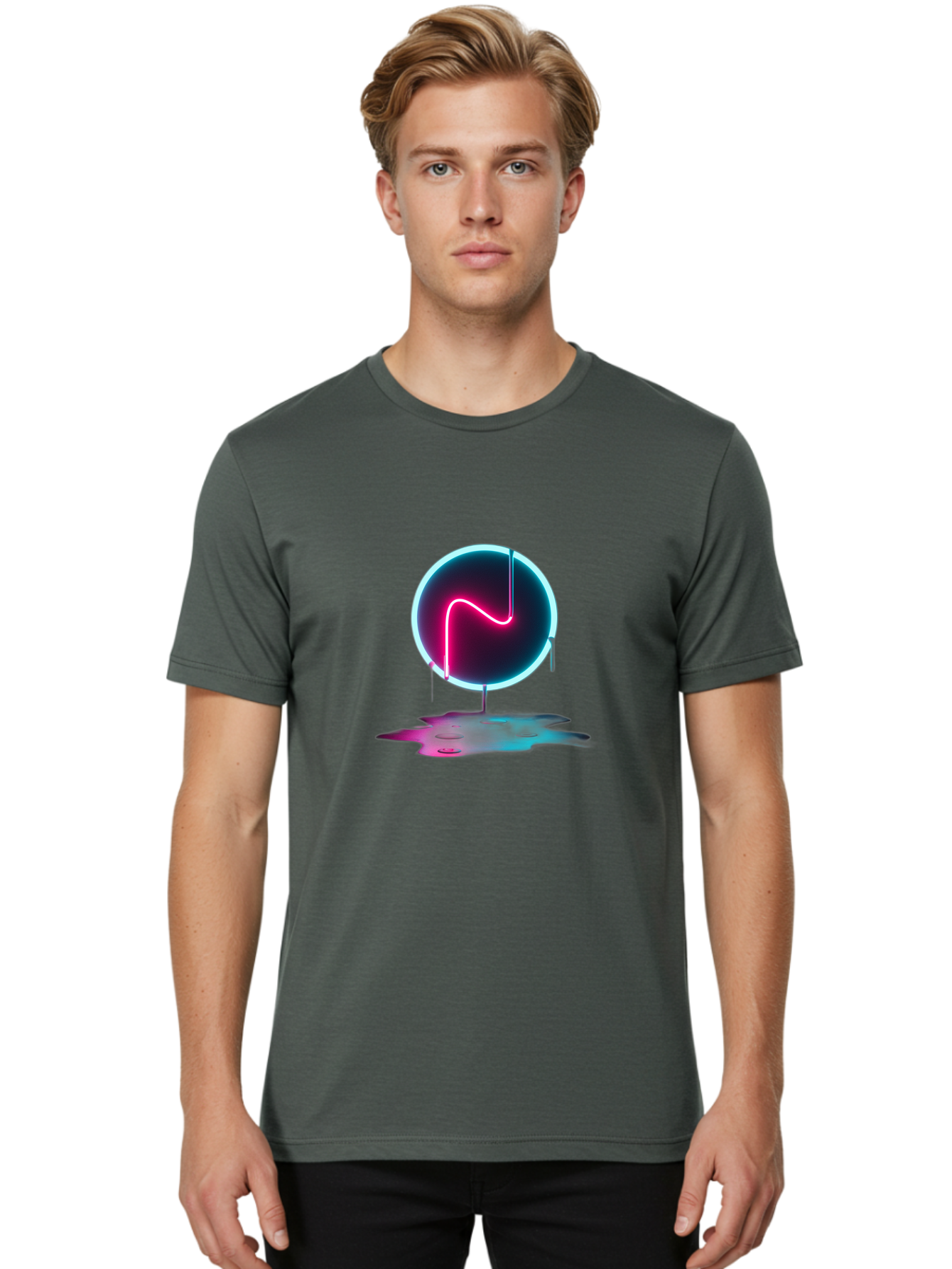 Neon-Circle-3 Men'S Graphic Tee, 100% Cotton, Comfortable Casual Summer Wear, Machine Washable, Vintage Camera, Old Camera, Antique Camera, Black Camera, Classic Photography, Photography Equipment, Nostalgic Device, Film Camera, Camera Art Bai179