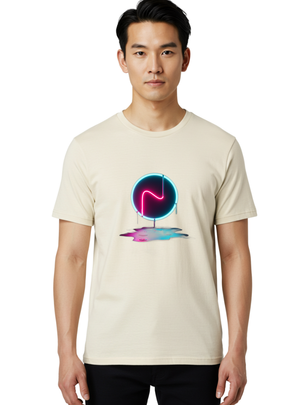Neon-Circle-3 Men'S Graphic Tee, 100% Cotton, Comfortable Casual Summer Wear, Machine Washable, Vintage Camera, Old Camera, Antique Camera, Black Camera, Classic Photography, Photography Equipment, Nostalgic Device, Film Camera, Camera Art Bai179