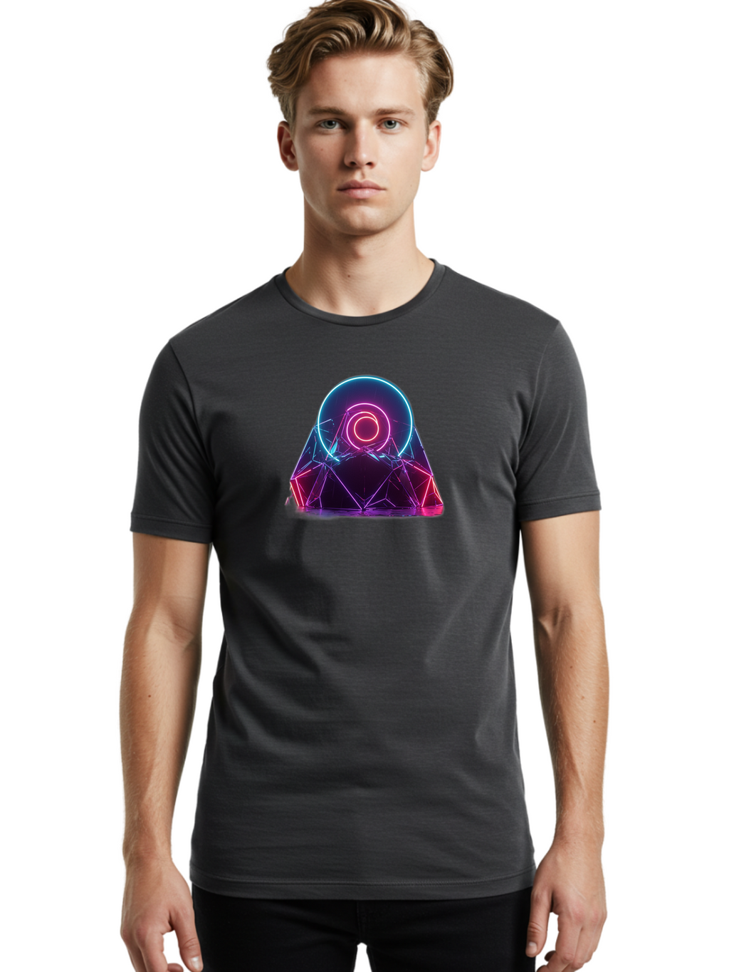 Neon-Geometric-Object Men'S Graphic Tee, 100% Cotton, Comfortable Casual Summer Wear, Machine Washable, Vintage Camera, Old Camera, Antique Camera, Black Camera, Classic Photography, Photography Equipment, Nostalgic Device, Film Camera, Bai182