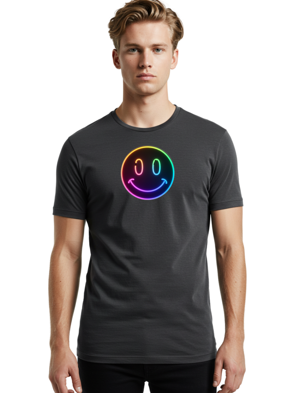 Neon-Smiley Men'S Graphic Tee, 100% Cotton, Comfortable Casual Summer Wear, Machine Washable, Vintage Camera, Old Camera, Antique Camera, Black Camera, Classic Photography, Photography Equipment, Nostalgic Device, Film Camera, Camera Art Bai185