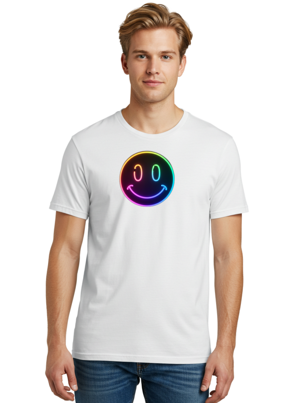 Neon-Smiley Men'S Graphic Tee, 100% Cotton, Comfortable Casual Summer Wear, Machine Washable, Vintage Camera, Old Camera, Antique Camera, Black Camera, Classic Photography, Photography Equipment, Nostalgic Device, Film Camera, Camera Art Bai185