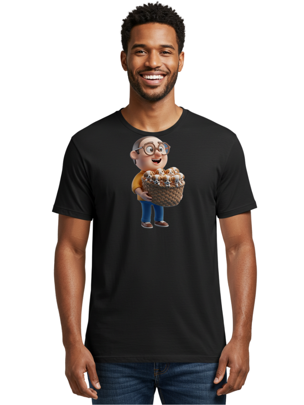 Old-Man-Holding-Puppies Men'S Graphic Tee, 100% Cotton, Comfortable Casual Summer Wear, Machine Washable, Vintage Camera, Old Camera, Antique Camera, Black Camera, Classic Photography, Photography Equipment, Nostalgic Device, Film Camera, Bai188