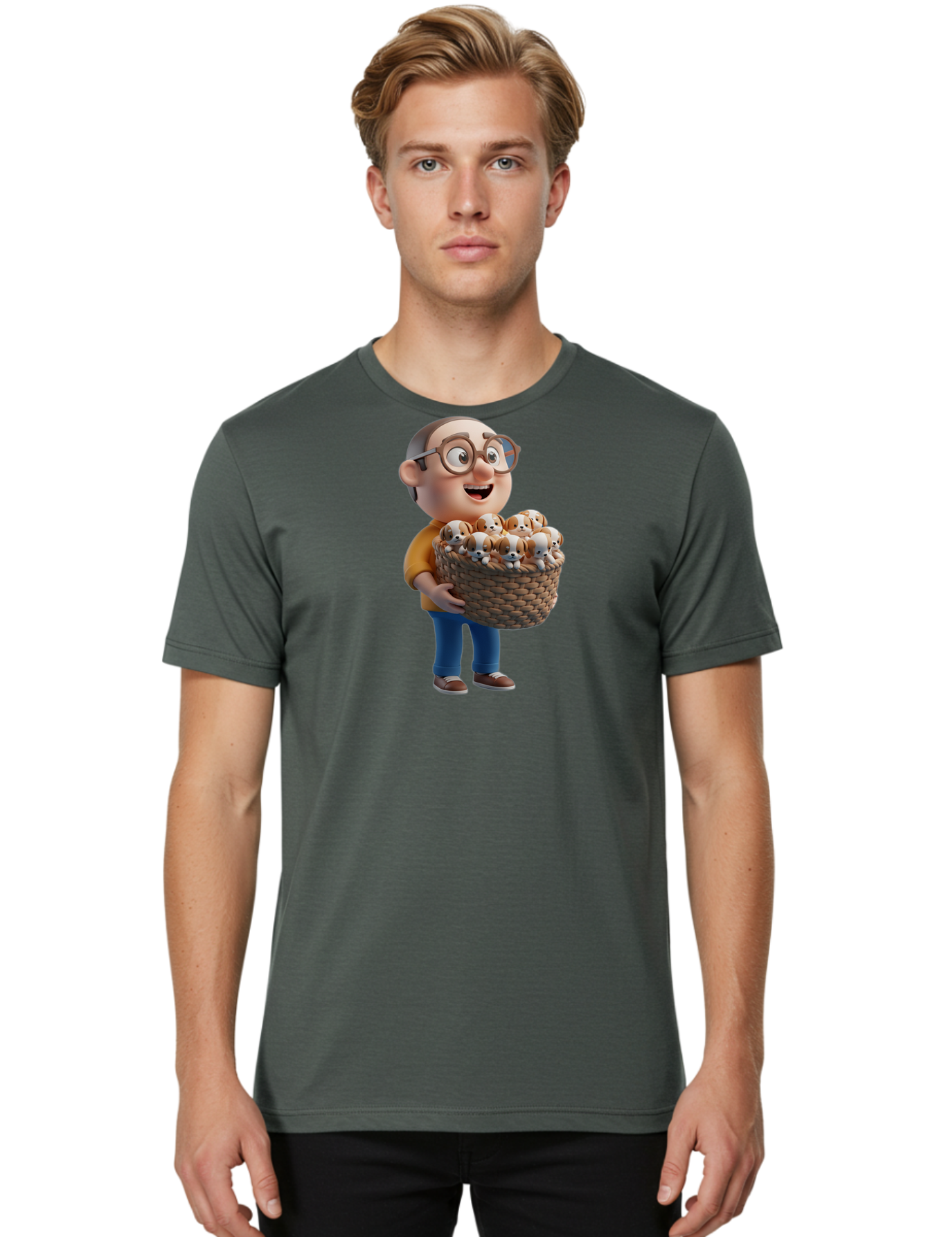 Old-Man-Holding-Puppies Men'S Graphic Tee, 100% Cotton, Comfortable Casual Summer Wear, Machine Washable, Vintage Camera, Old Camera, Antique Camera, Black Camera, Classic Photography, Photography Equipment, Nostalgic Device, Film Camera, Bai188