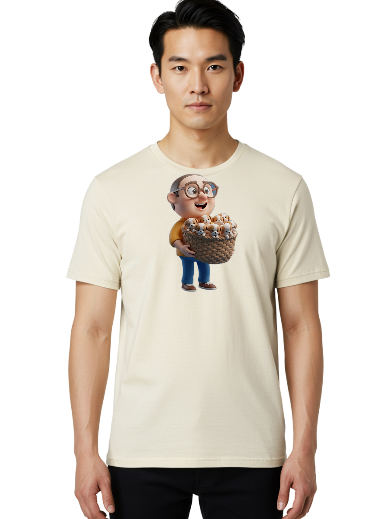 Old-Man-Holding-Puppies Men'S Graphic Tee, 100% Cotton, Comfortable Casual Summer Wear, Machine Washable, Vintage Camera, Old Camera, Antique Camera, Black Camera, Classic Photography, Photography Equipment, Nostalgic Device, Film Camera, Bai188
