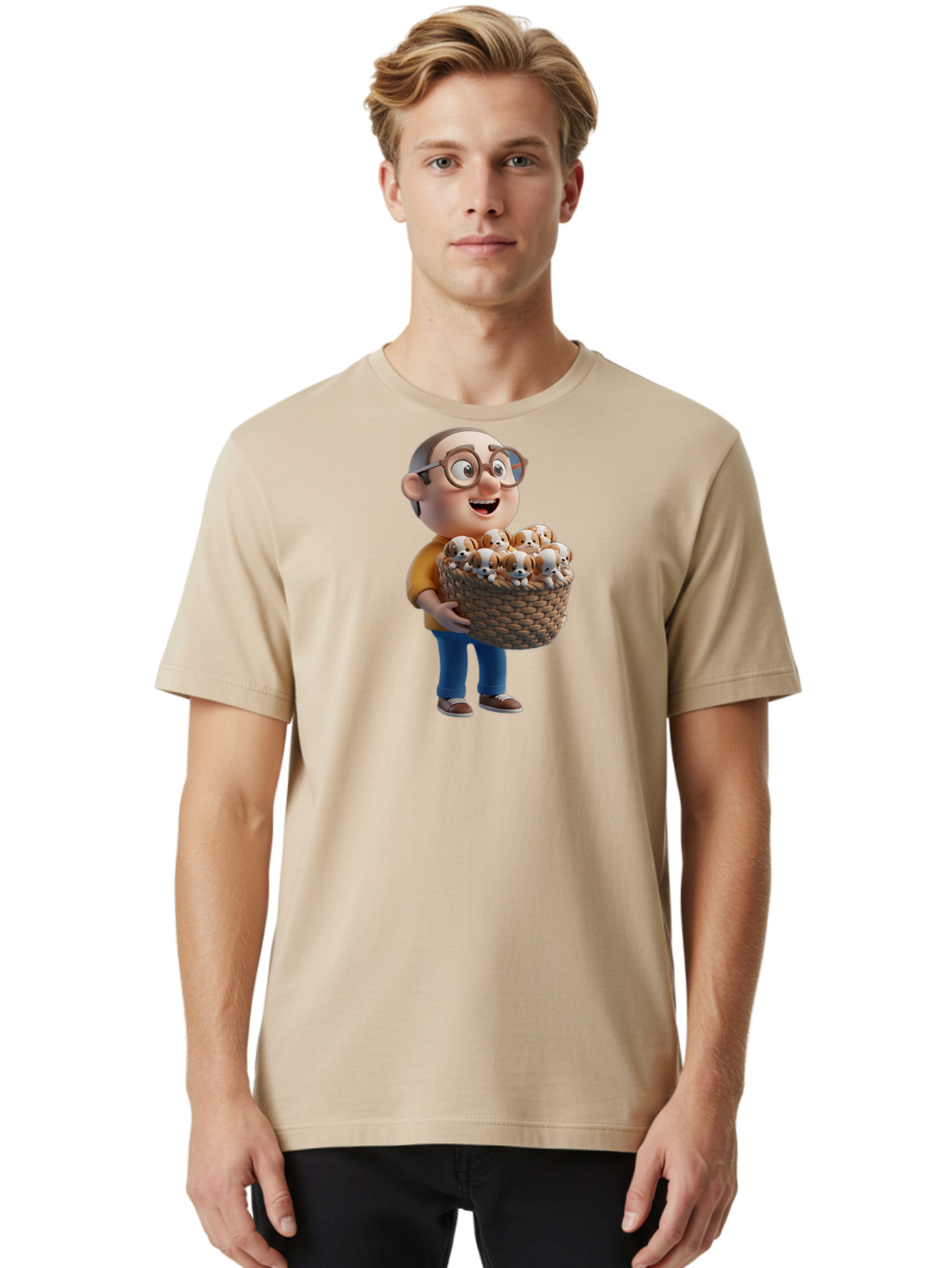 Old-Man-Holding-Puppies Men'S Graphic Tee, 100% Cotton, Comfortable Casual Summer Wear, Machine Washable, Vintage Camera, Old Camera, Antique Camera, Black Camera, Classic Photography, Photography Equipment, Nostalgic Device, Film Camera, Bai188