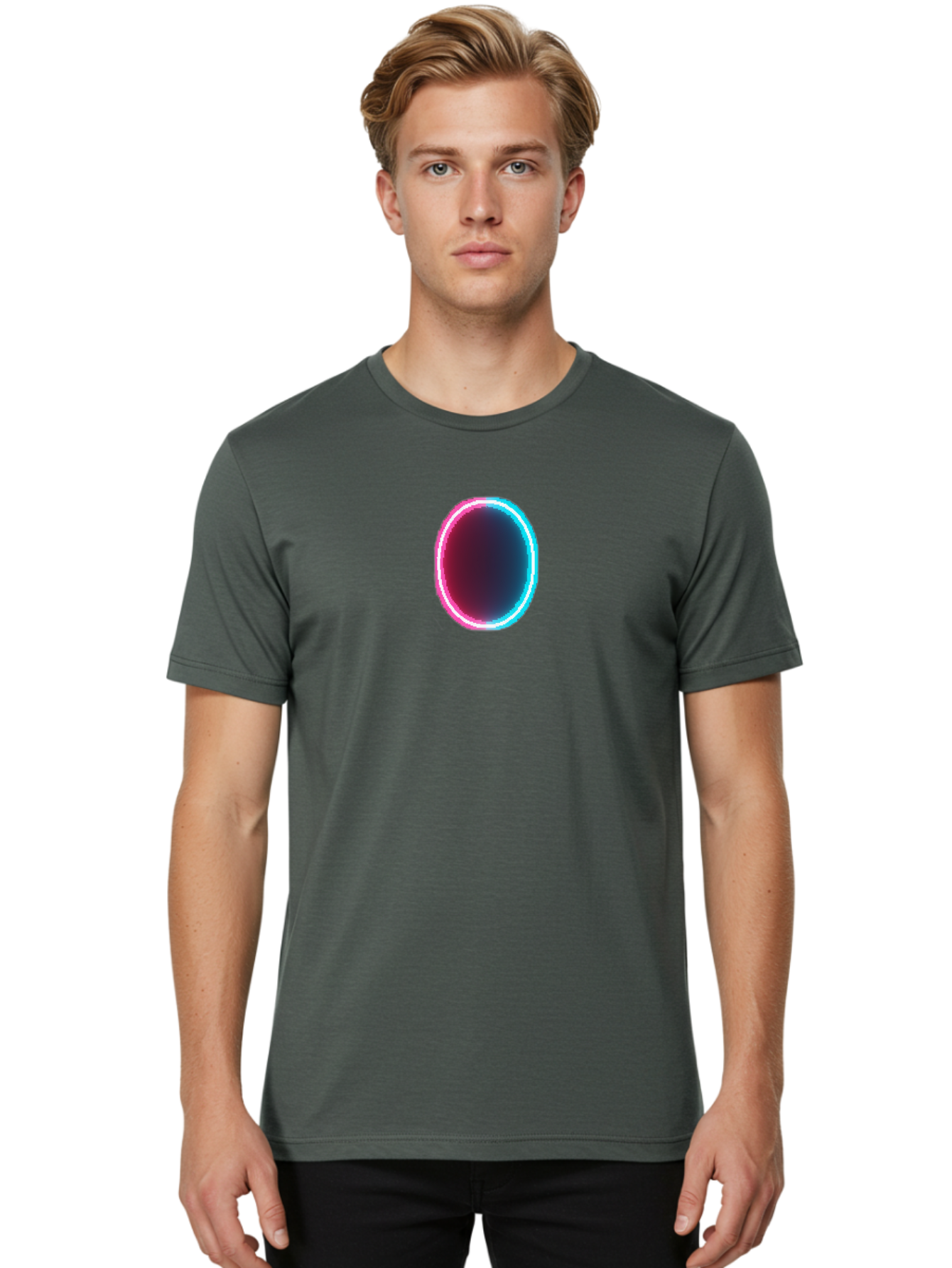 Oval-Neon-Light Men'S Graphic Tee, 100% Cotton, Comfortable Casual Summer Wear, Machine Washable, Vintage Camera, Old Camera, Antique Camera, Black Camera, Classic Photography, Photography Equipment, Nostalgic Device, Film Camera, Camera Art Bai200