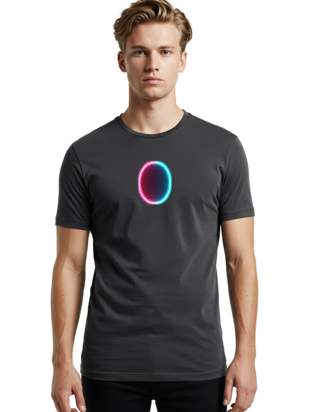Oval-Neon-Light Men'S Graphic Tee, 100% Cotton, Comfortable Casual Summer Wear, Machine Washable, Vintage Camera, Old Camera, Antique Camera, Black Camera, Classic Photography, Photography Equipment, Nostalgic Device, Film Camera, Camera Art Bai200