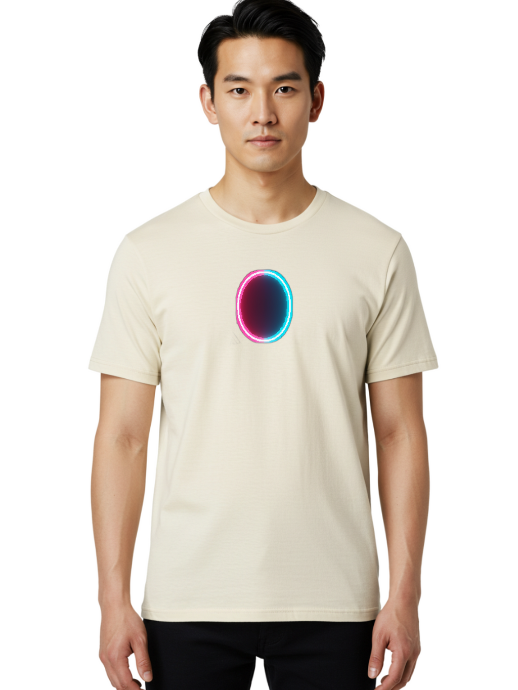 Oval-Neon-Light Men'S Graphic Tee, 100% Cotton, Comfortable Casual Summer Wear, Machine Washable, Vintage Camera, Old Camera, Antique Camera, Black Camera, Classic Photography, Photography Equipment, Nostalgic Device, Film Camera, Camera Art Bai200