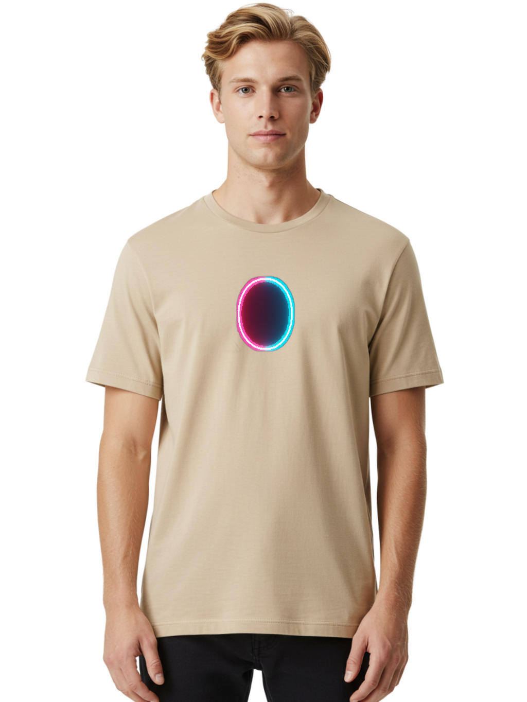 Oval-Neon-Light Men'S Graphic Tee, 100% Cotton, Comfortable Casual Summer Wear, Machine Washable, Vintage Camera, Old Camera, Antique Camera, Black Camera, Classic Photography, Photography Equipment, Nostalgic Device, Film Camera, Camera Art Bai200