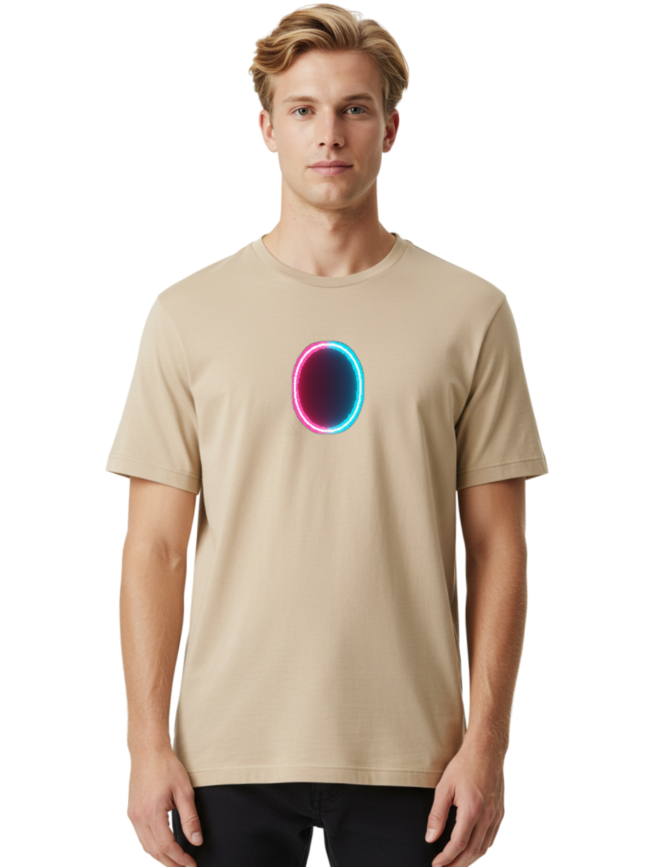 Oval-Neon-Light Men'S Graphic Tee, 100% Cotton, Comfortable Casual Summer Wear, Machine Washable, Vintage Camera, Old Camera, Antique Camera, Black Camera, Classic Photography, Photography Equipment, Nostalgic Device, Film Camera, Camera Art Bai200