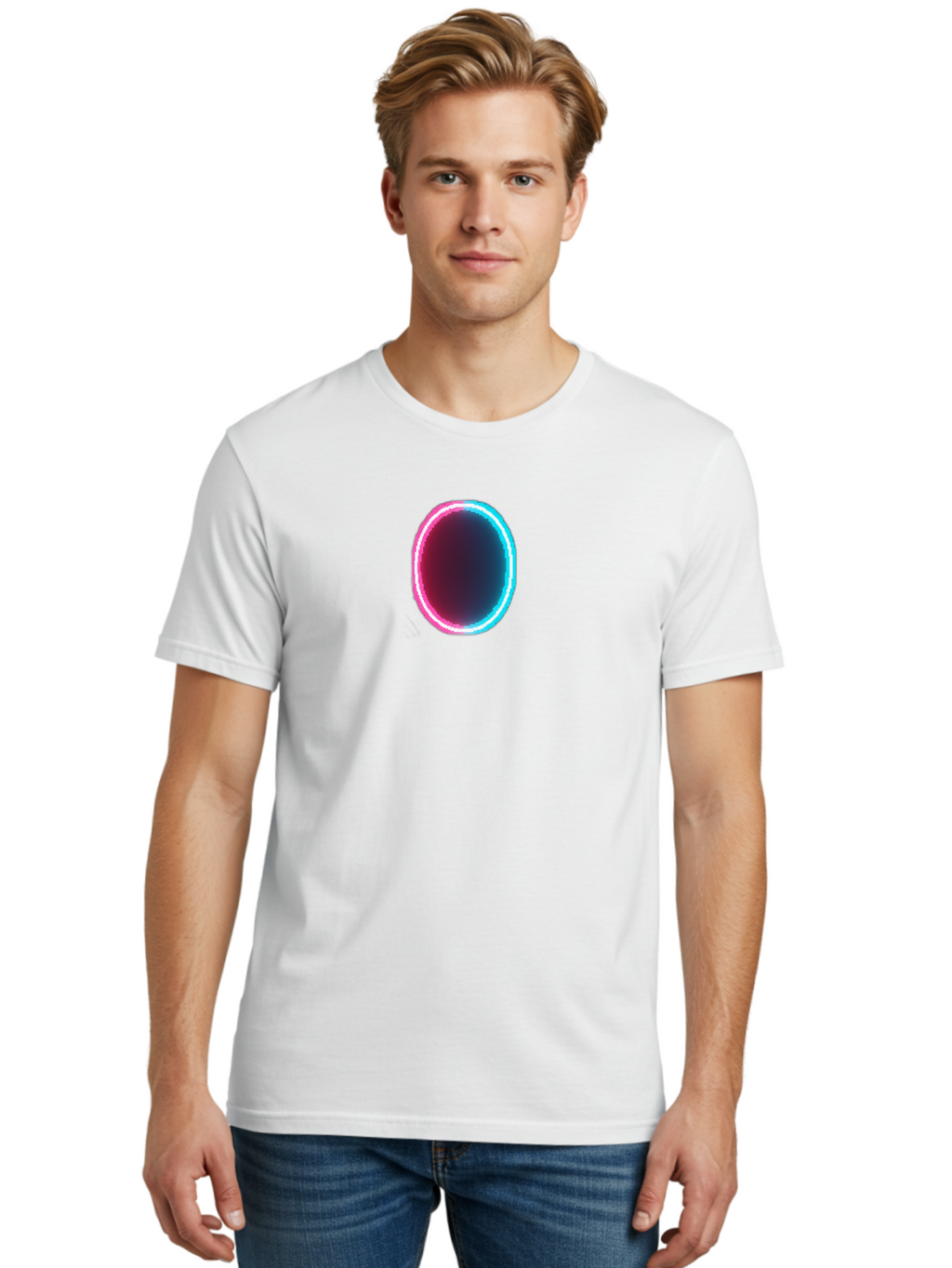 Oval-Neon-Light Men'S Graphic Tee, 100% Cotton, Comfortable Casual Summer Wear, Machine Washable, Vintage Camera, Old Camera, Antique Camera, Black Camera, Classic Photography, Photography Equipment, Nostalgic Device, Film Camera, Camera Art Bai200